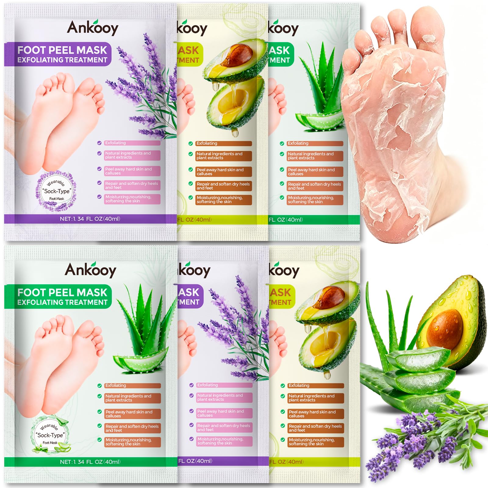 6 Pack Foot Peeling Mask, Foot Mask for Exfoliates Dead Skin & Tough Calluses, Softens Dry Cracked Rough Heels to Restore Baby S