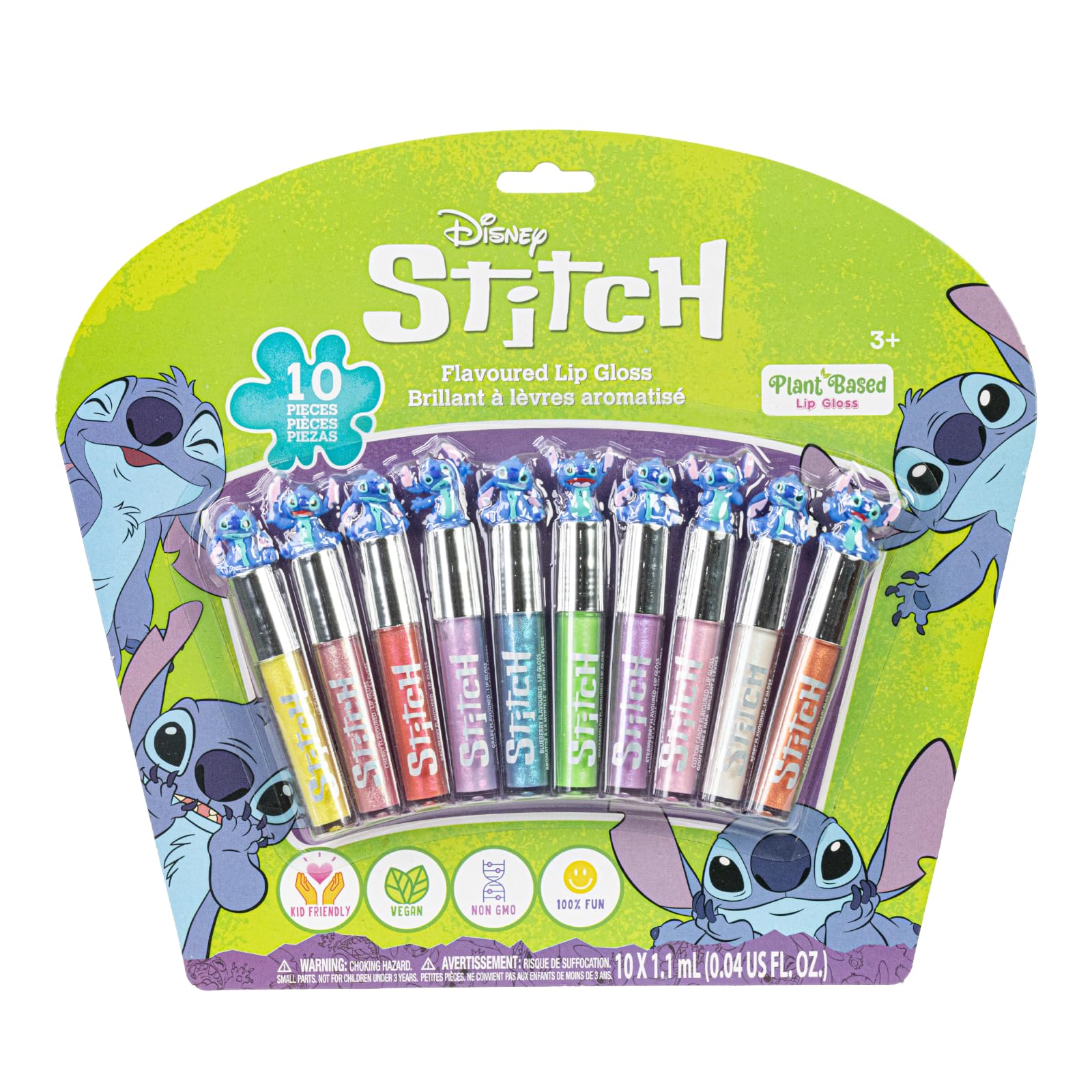 Disney Stitch 10 Piece Plant Based Lip Gloss, Girls Party Favors, First Makeup Set for Girl, Perfect for Parties, Sleepovers, an
