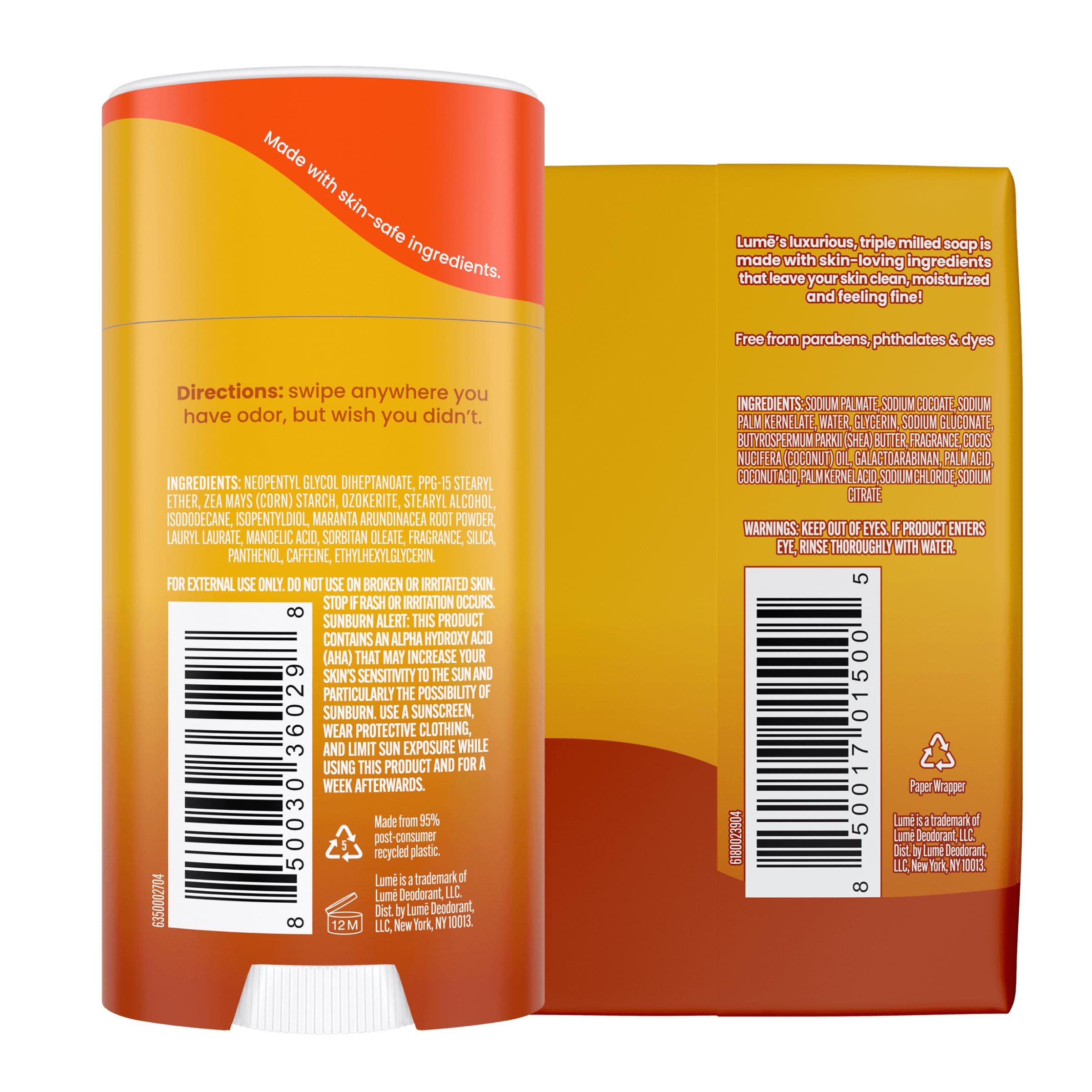 Lume Whole Body Deodorant And Soap - 2.6 Ounce Smooth Solid Stick With 72 Hour Odor Control And 5 Ounce Triple Milled Soap - Alu