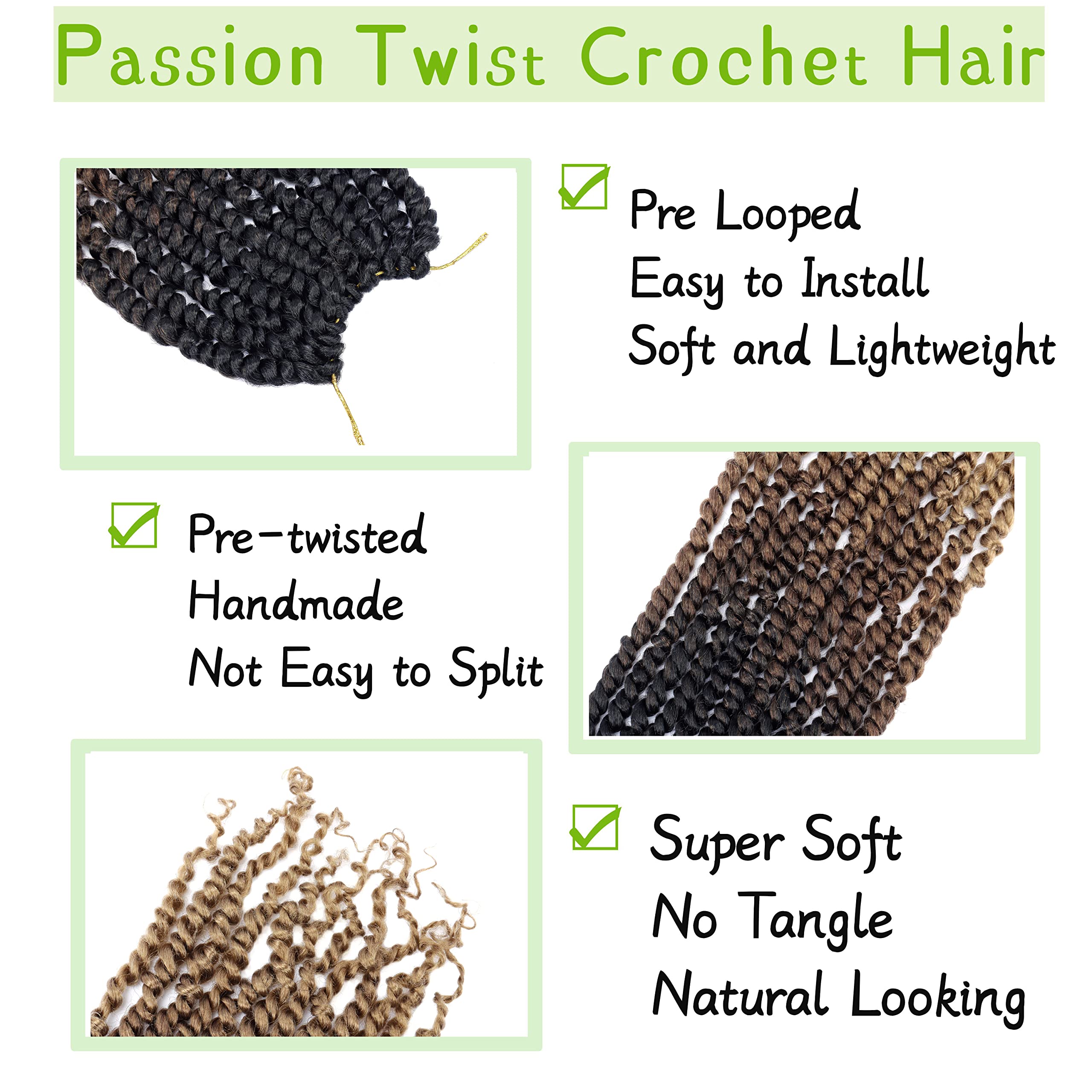 8 Packs Passion Twist Hair 12 Inch Pre-Twisted Passion Twist Crochet Hair Pre-Looped Crochet Braids For Women Passion Twists Bra