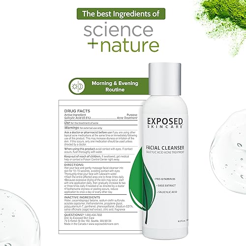 Exposed Skin Care Acne Facial Cleanser - Gentle Face Wash With Salicylic Acid For Acne Prone Skin - Pore Clarifying Acne Treatme