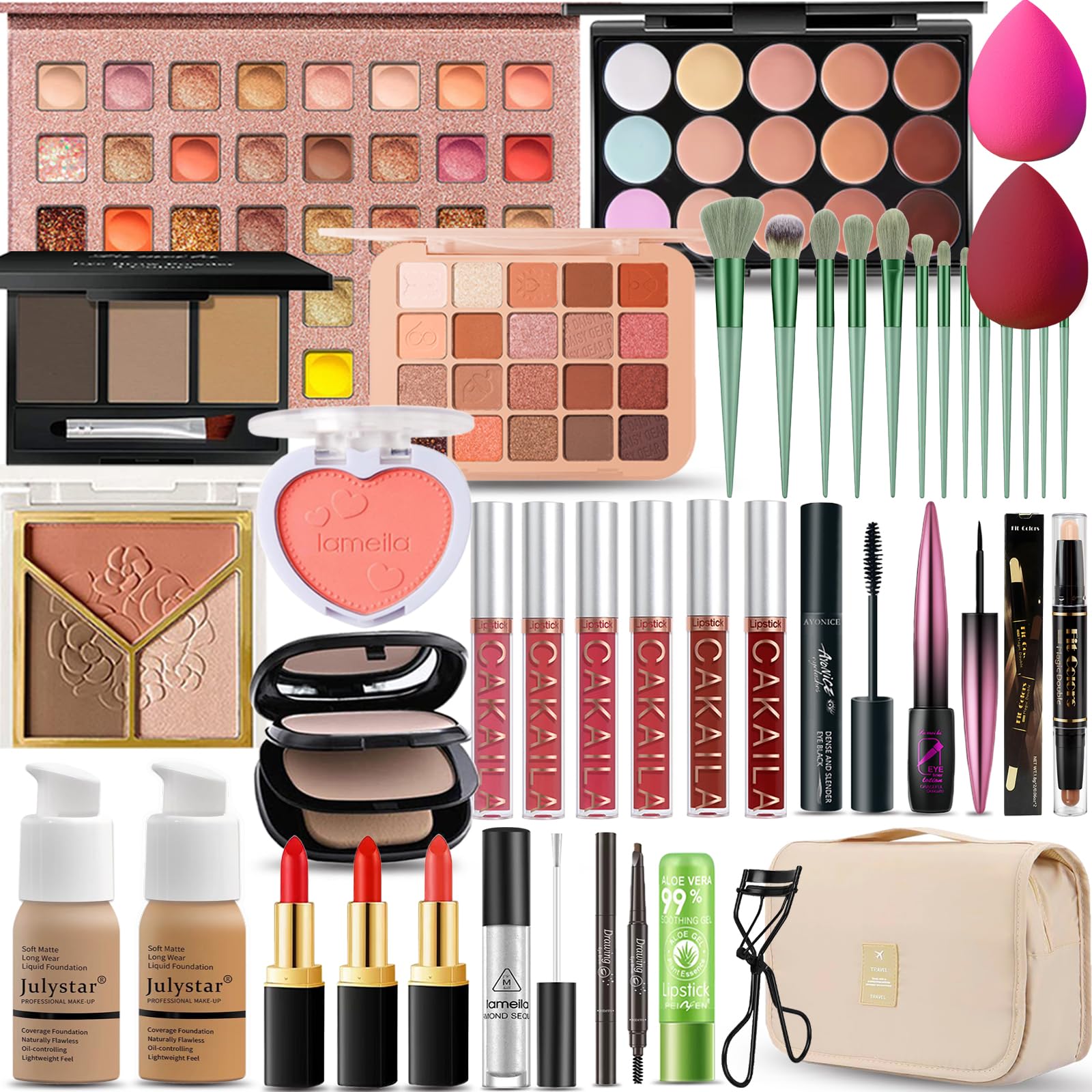 All In One Makeup Kit For Women Full Kit, Professional Travel Makeup Kit For Women & Teens, Foundation Eyeshadow Lipstick Brow P