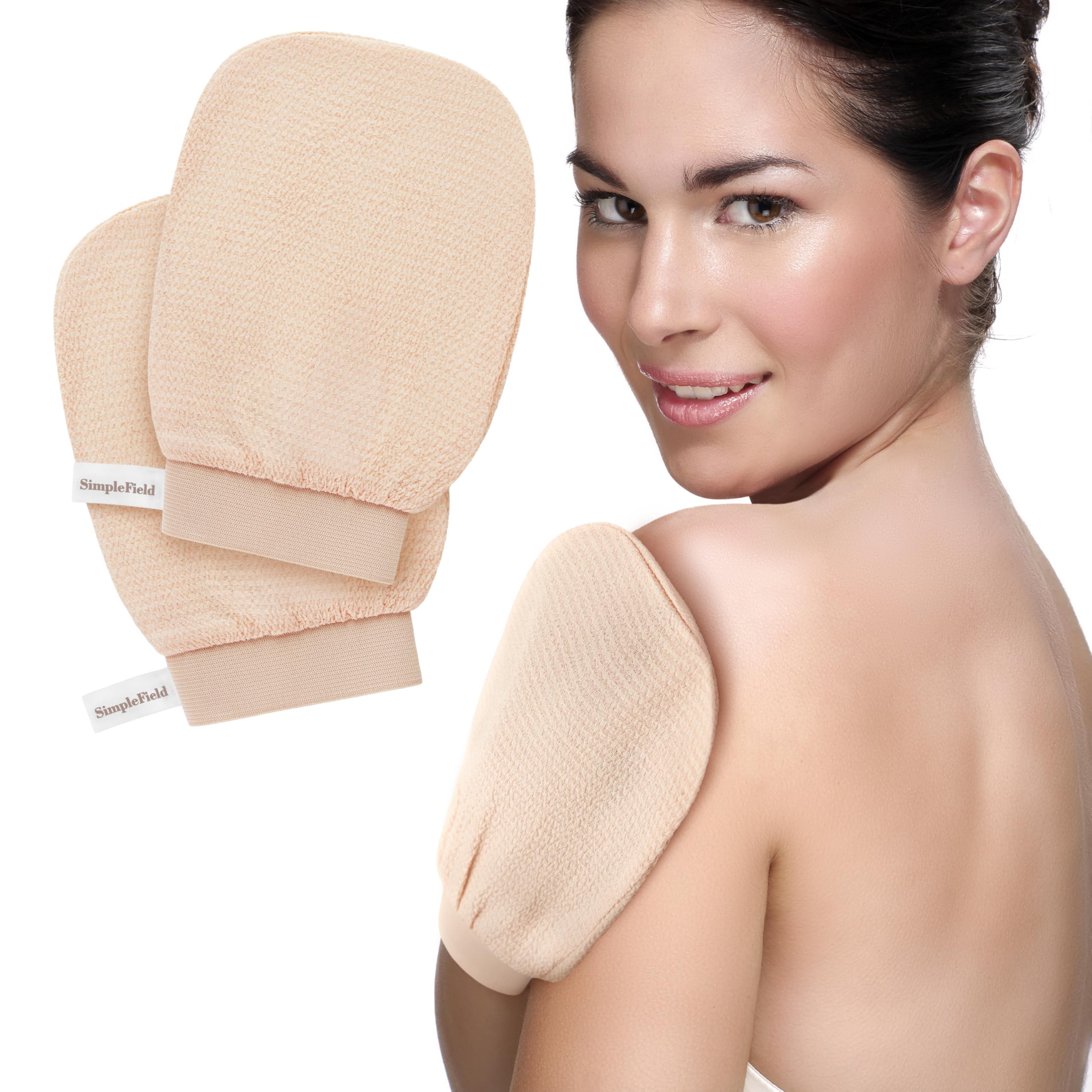 SimpleField Korean Exfoliating Mitt for Remove Dead Skin. 2 Pack 100% Viscose Kessa Deep Exfoliating Gloves for Body Scrub, Kera