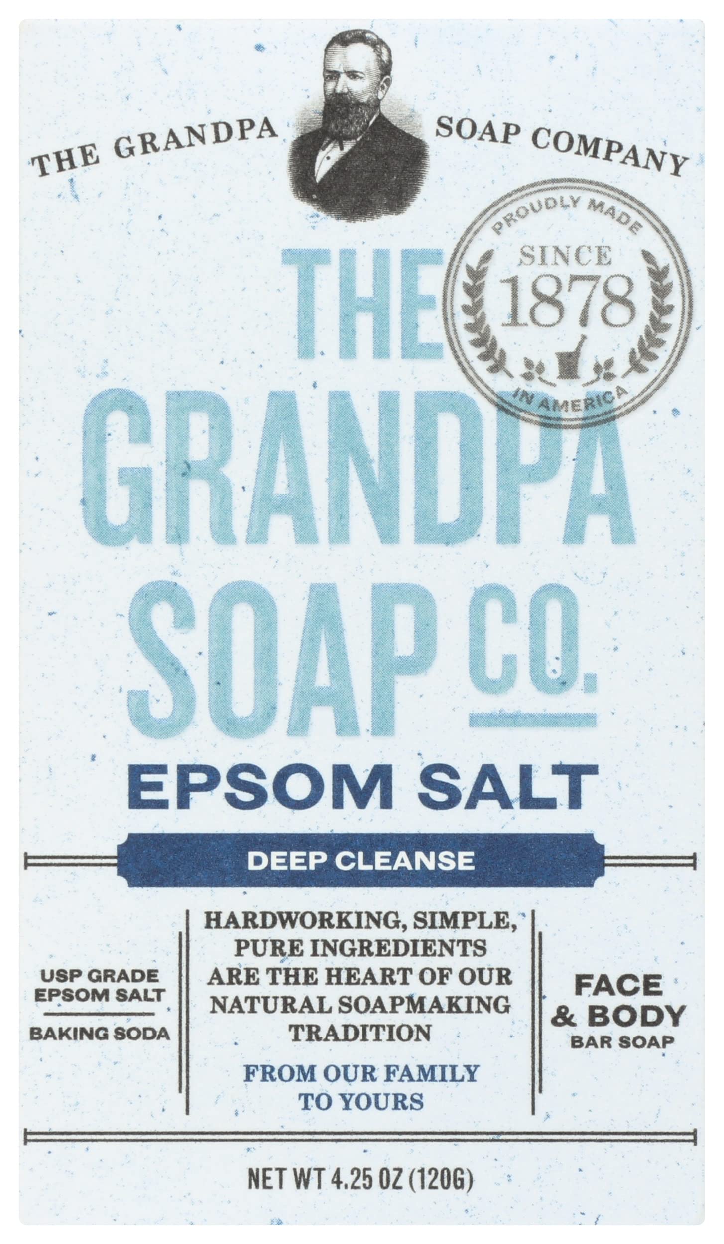The Grandpa Soap Company Face and Body Bar Soap Epsom Salt Cleanse Soap, All natural, Vegetable Base, Deeply Cleansing, 4.25 Oun