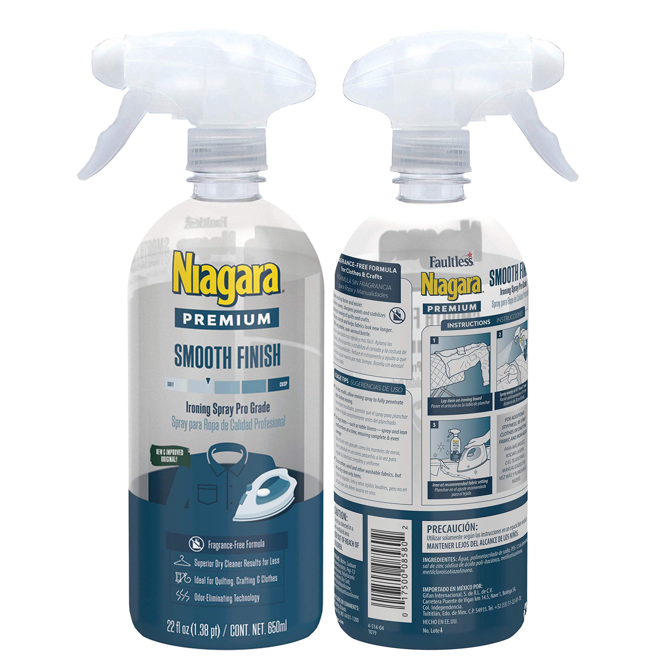 Niagara Spray Starch (22 Oz, 2 Pack) Trigger Pump Liquid Starch For Ironing, Non-Aerosol Spray On Starch, Reduces Ironing Time,