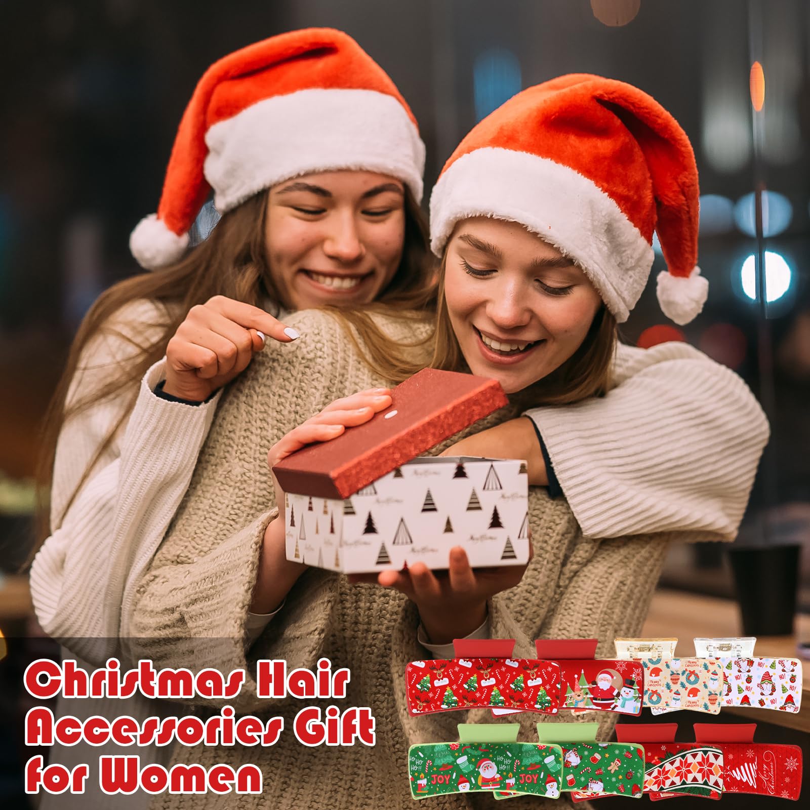 Liyiq 8Pcs Christmas Claw Clips Christmas Hair Accessories For Women French Claw Clip Xmas Holiday Hair Clips Santa Claus Snowfl