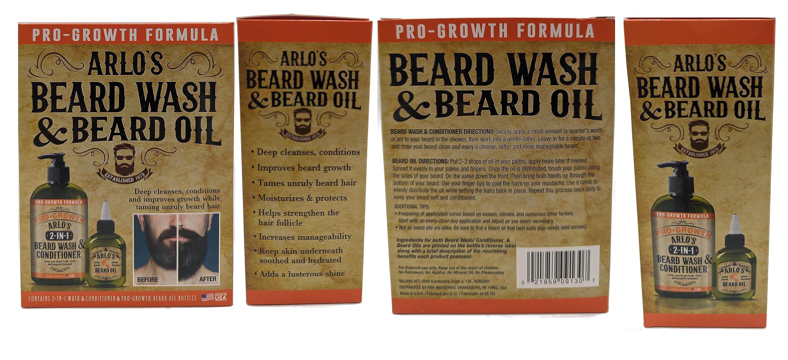 Arlo'S 2-In-1 Pro-Growth Beard Wash And Conditioner 12 Oz With Pro-Growth Beard Oil 2-Pc Kit