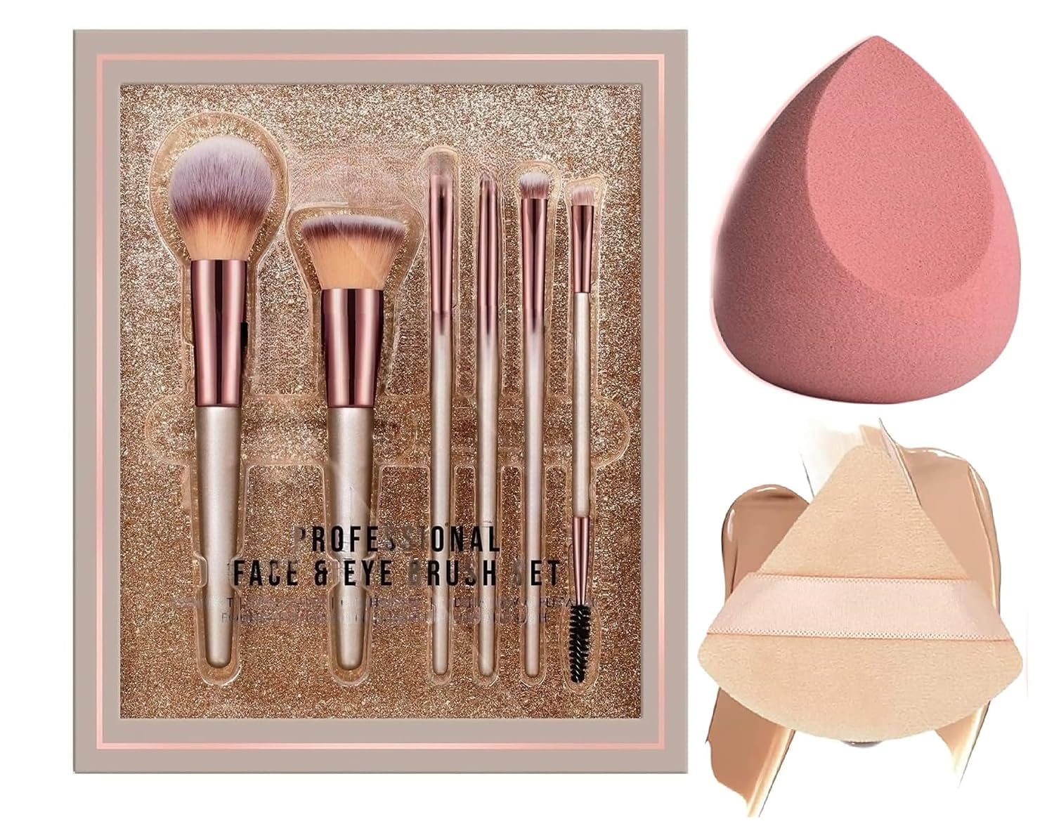 Aadav Makeup Sponge And Brush Set, Multicolor, 2 Pcs Blender Blending Beauty Sponges With Round And Teardrop Puffs, Soft Reusabl