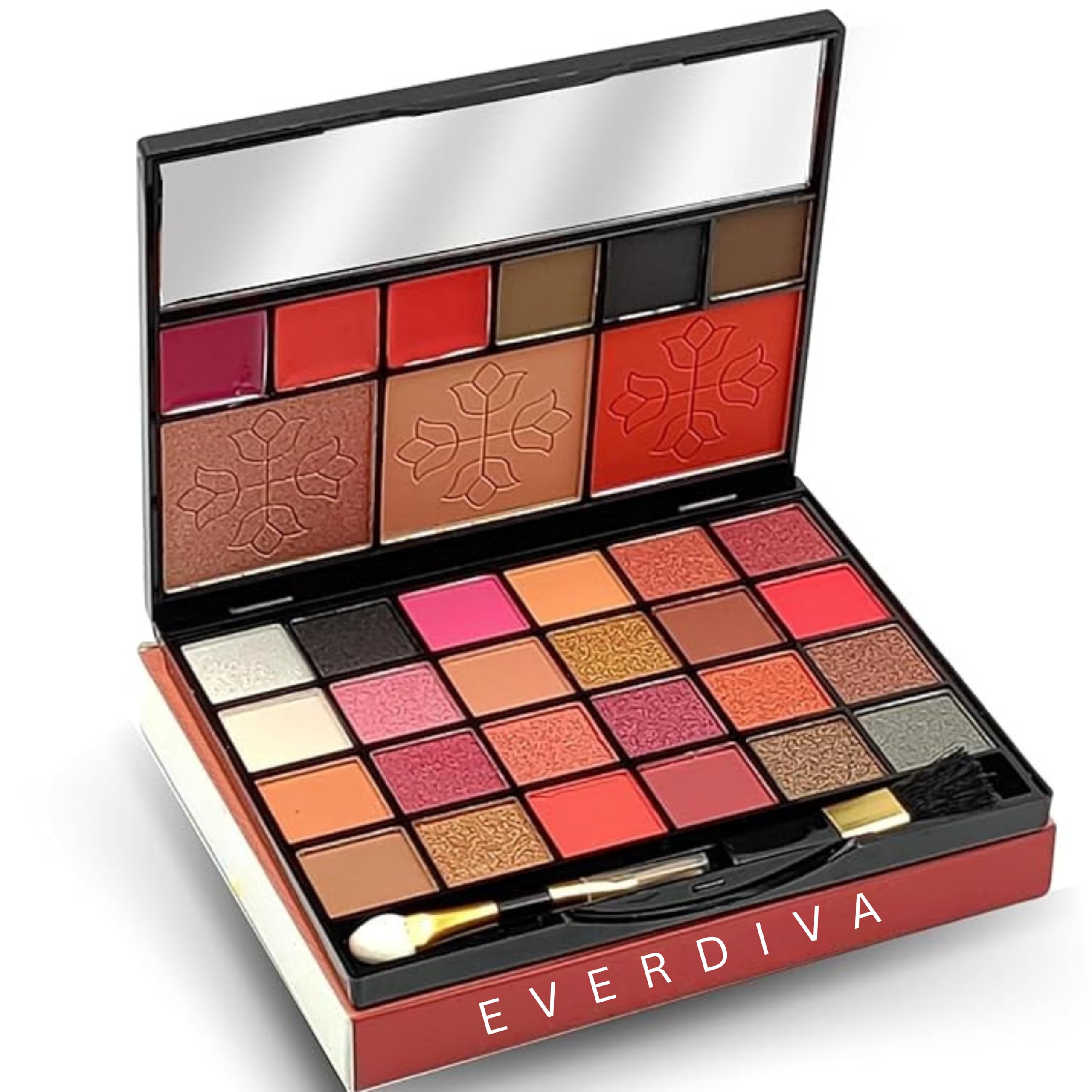 AllInOne Makeup Kit With Mirror | 24 Eyeshadow Palette With Brush, 3 Eyebrow Powder, 3 Lip Gloss, Blush, Contour & Highlighter