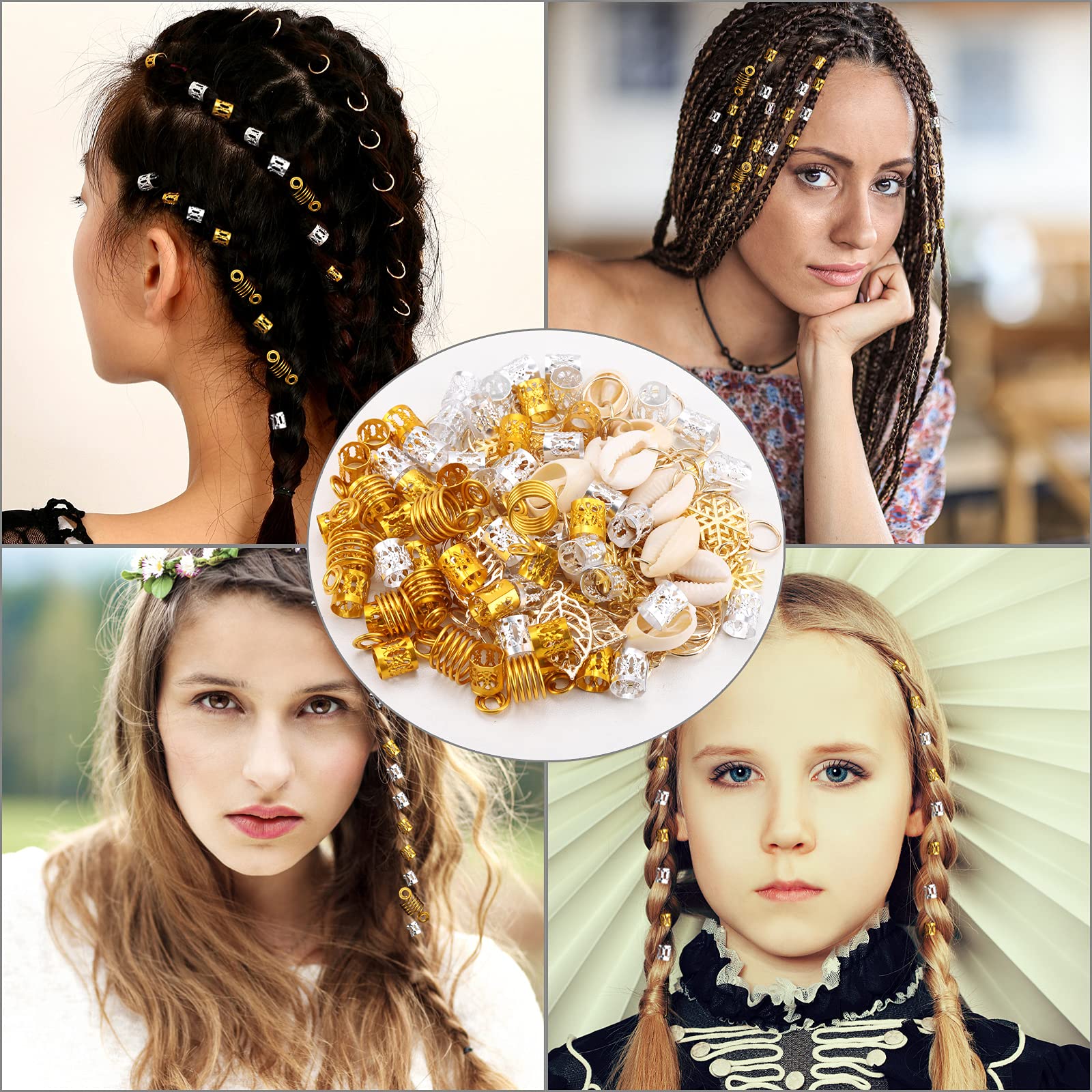140 Pcs Loc Hair Jewelry For Women Braids, Dreadlock Accessories Metal Sliver Gold Hair Cuffs Decorations