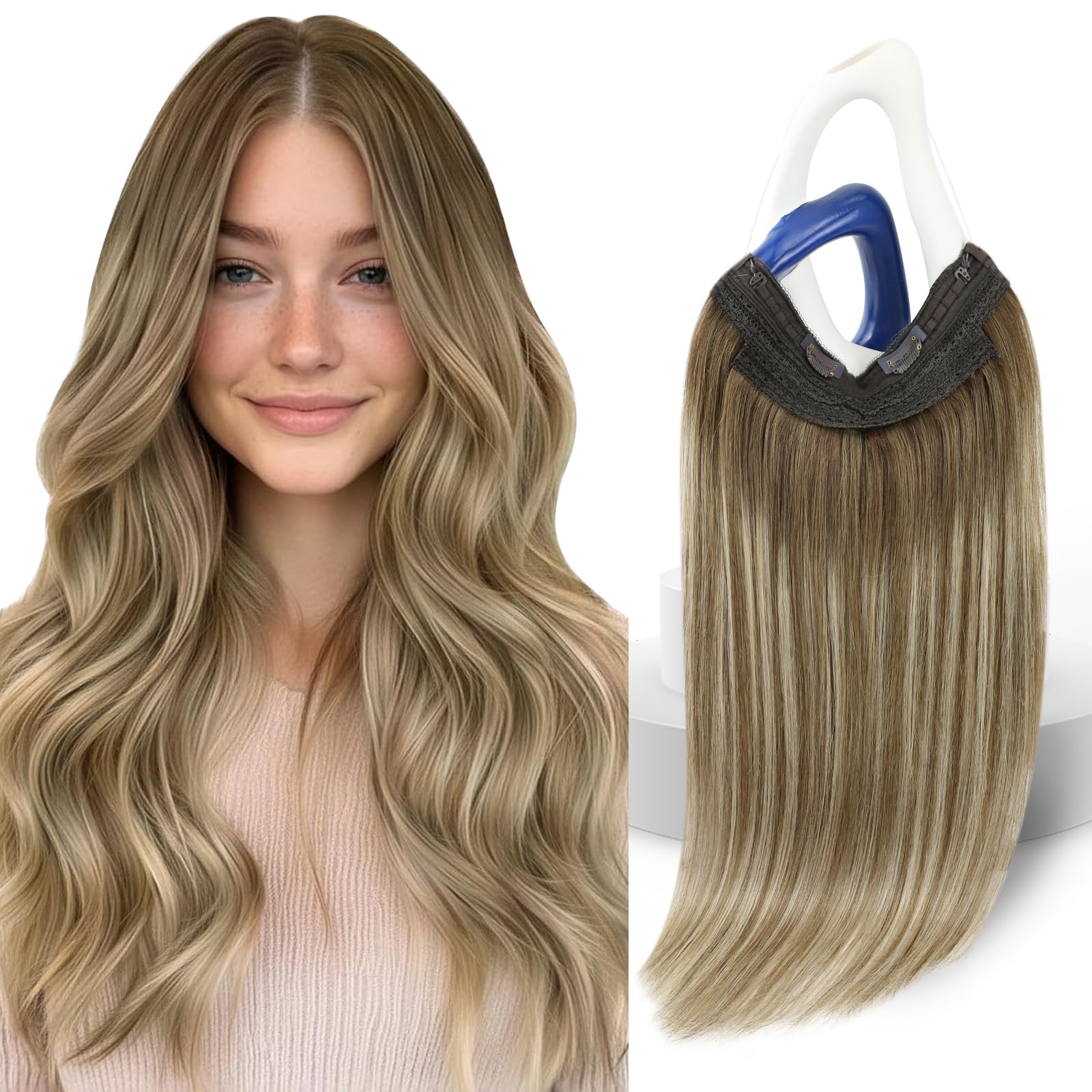 Sunny Hair Wire Hair Extensions Real Human Hair Fish Line Human Hair Extensions Invisible Wire Extensions Light Brown to Medium 