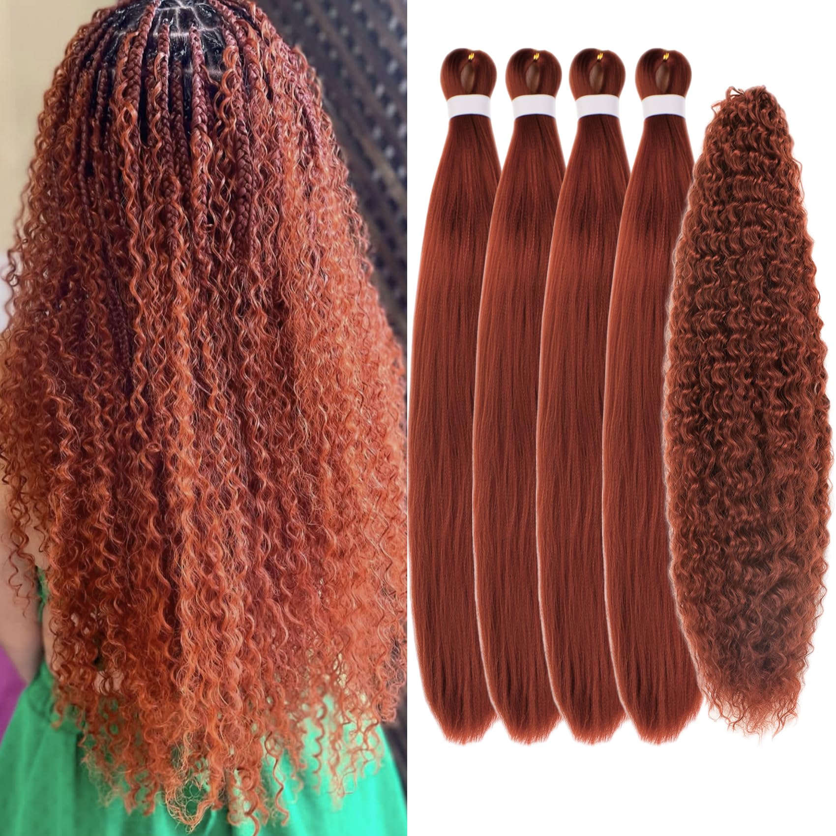 Ginger Braiding Hair Pre stretched Boho Hair for Mermaid Braiding Hair Extensions Micro Curl Boho Braids Curly Crochet Bohemian 