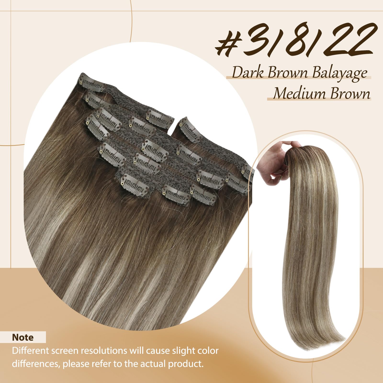 Sunny Human Hair Clip in Extensions Brown Real Hair Extensions Clip in Human Hair Balayage Dark Brown Ombre Light Brown with Blo