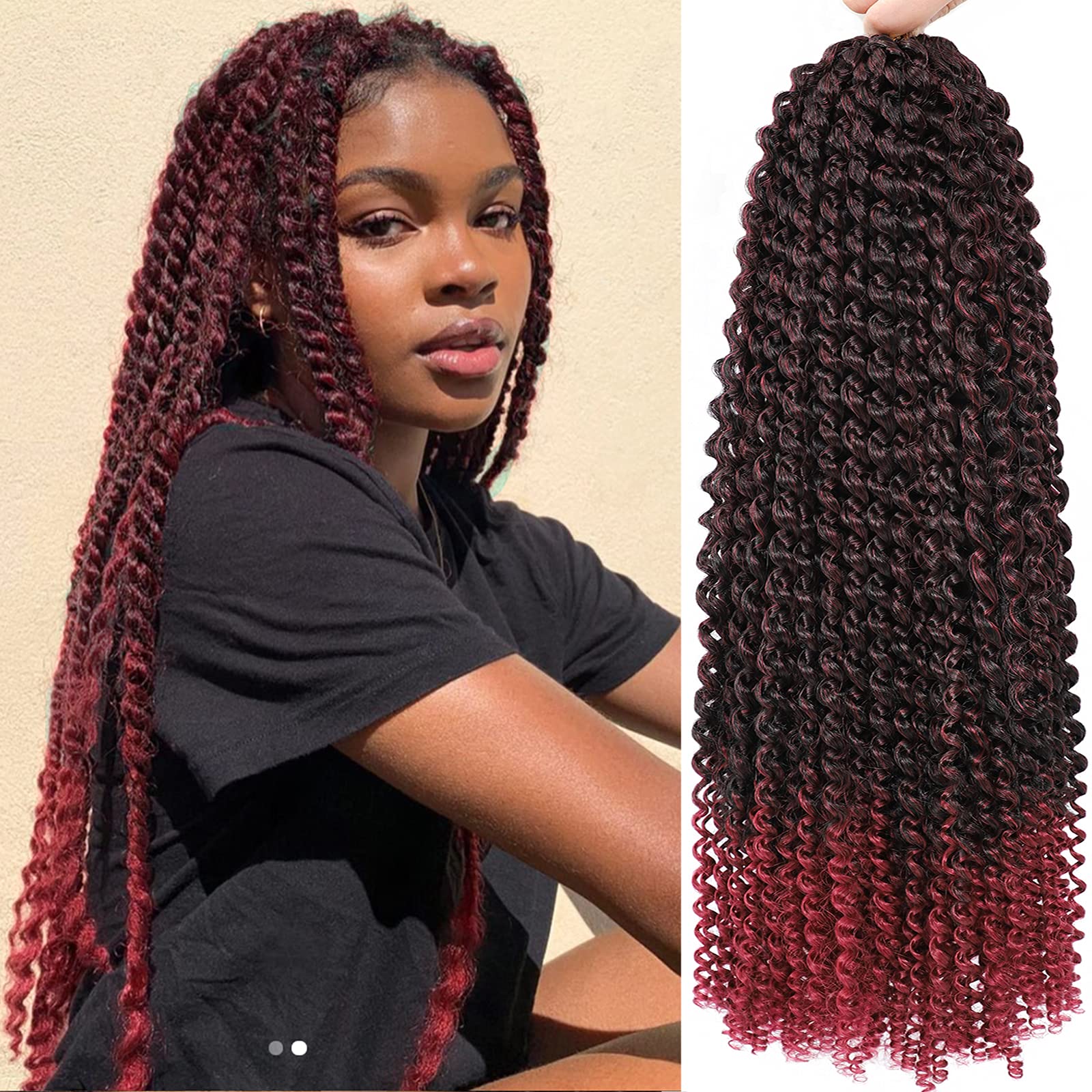 Passion Twist Hair Burgundy Red 18 Inch 8 Packs Passion Twist Crochet Hair Water Wave Braiding Hair Long Spring Twist Hair Croch