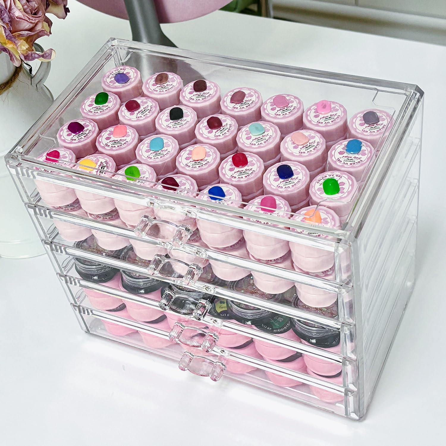 Guolich 5 Tier Nail Organizers And Storage Transparent Acrylic Nail Art Jewelry Accessories Storage Box Rack Shelf Display Stand