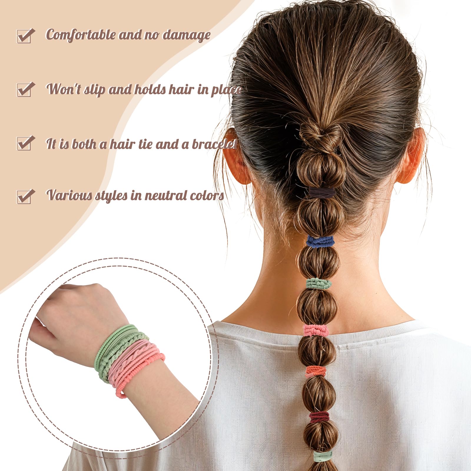 40 Pcs Boho Hair Ties, Hair Ties Bracelets for Women Elastic Hair Ties Boho Hair Accessories Ponytail Holders for Girls