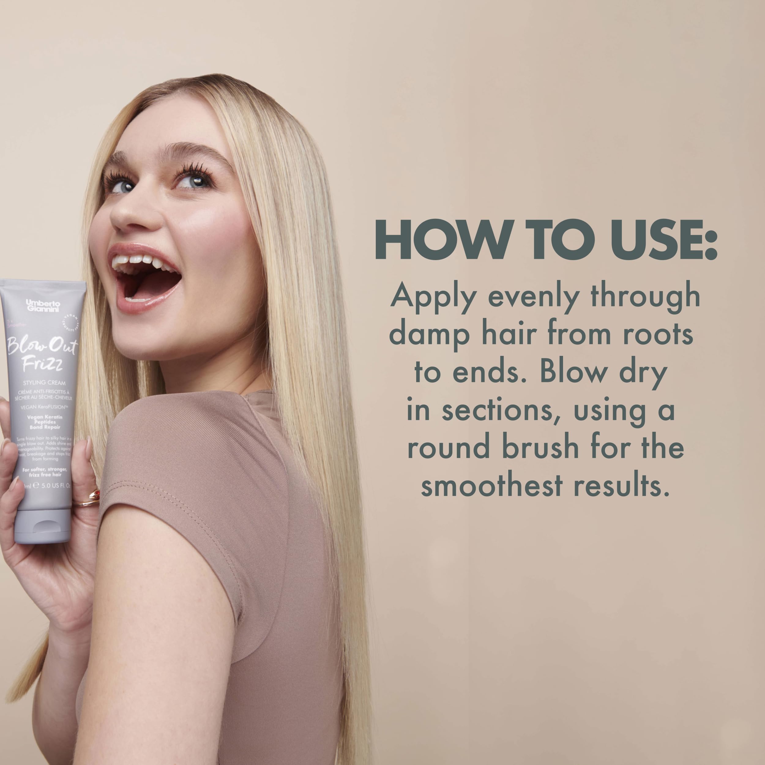 Umberto Giannini Blow Out Frizz Hair Styling Cream 5 fl Oz - with Heat Protection up to 230C - Vegan Kertain Bond Repair Formula