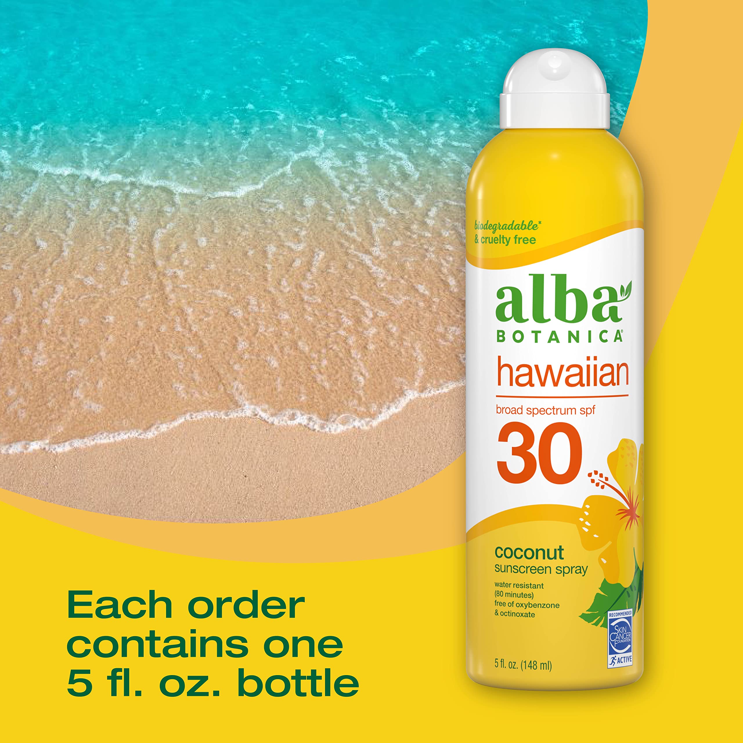 Alba Botanica Sunscreen Spray For Face And Body, Broad Spectrum Spf 30 Sunscreen, Hawaiian Coconut, Water Resistant And Biodegra