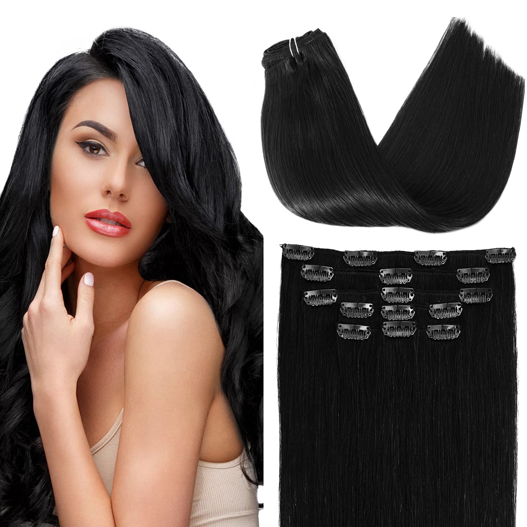 Clip in Hair Extensions 120 Grams/4.2 Ounce 100% Brazilian Remy Human Hair Extensions 9A Thickened Soft Silky Straight for Fashi