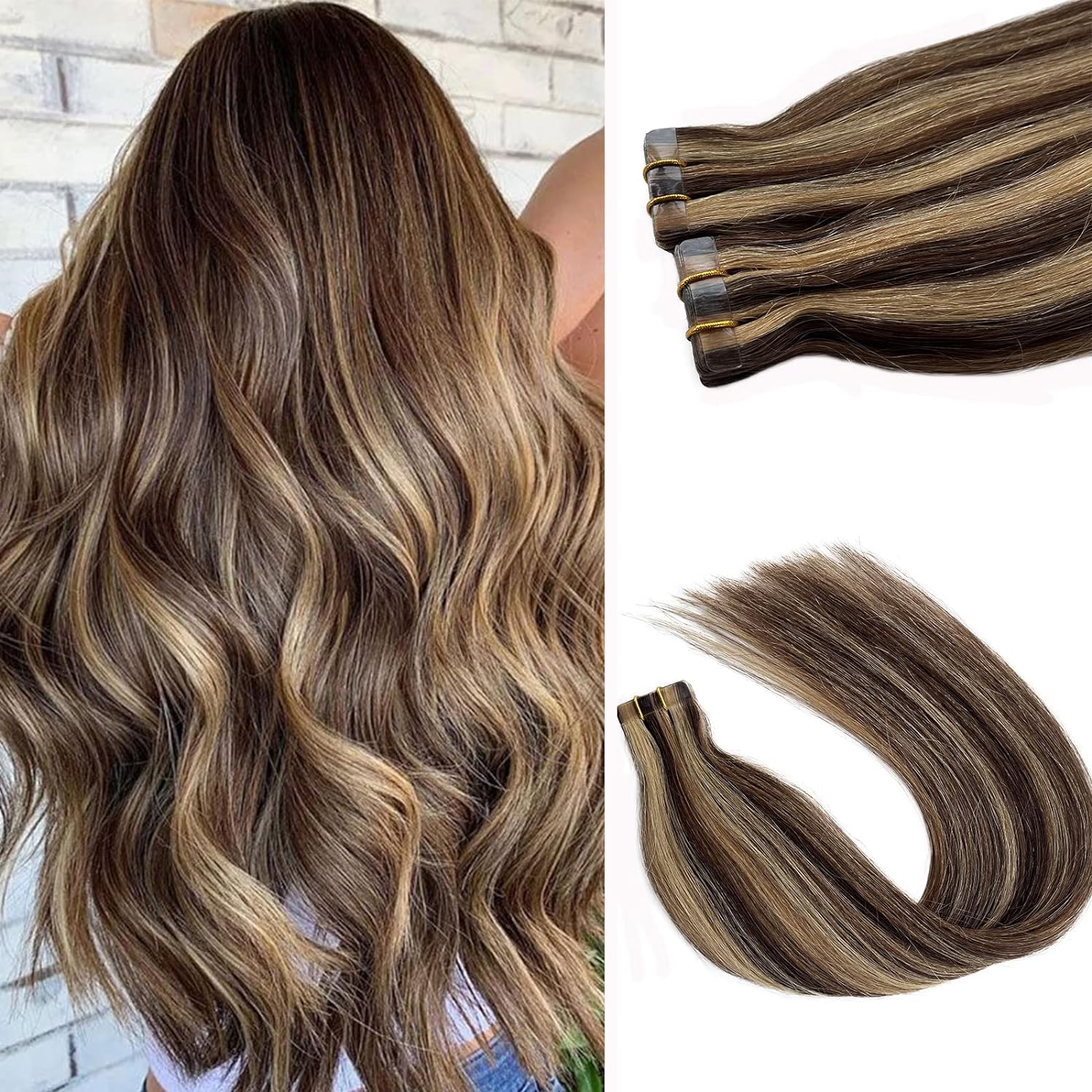 Ombre Tape In Human Hair Extensions For Women Highlighted Brown Mix Honey Blonde Hair Extensions Real Human Hair 20Pieces/30Gram