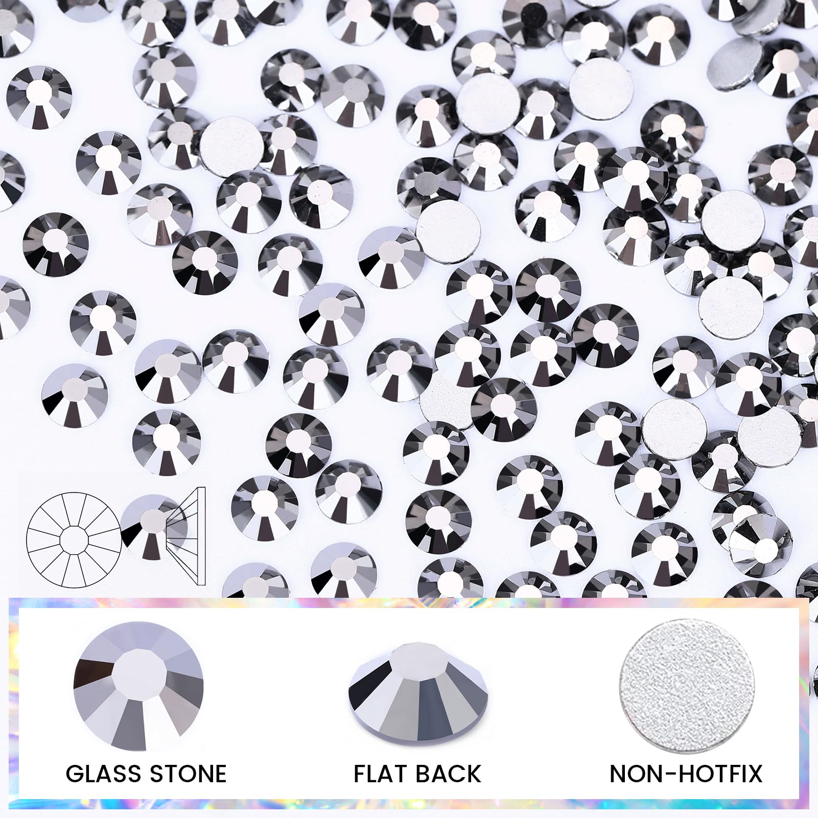 Novani Rhinestones Flatback Rhinestones Glass Nail Gems Stones Jewels Round Gemstones Non-Hotfix Crystal,Ss10,1440 Pieces,Hemati