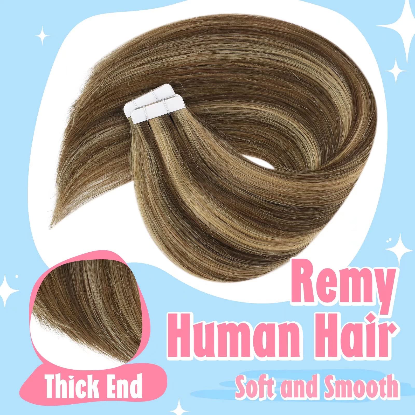 Sunny Tape In Hair Extensions Human Hair Brown Tape In Extensions Human Hair Dark Brown Highlighted Caramel Blonde Hair Extensio
