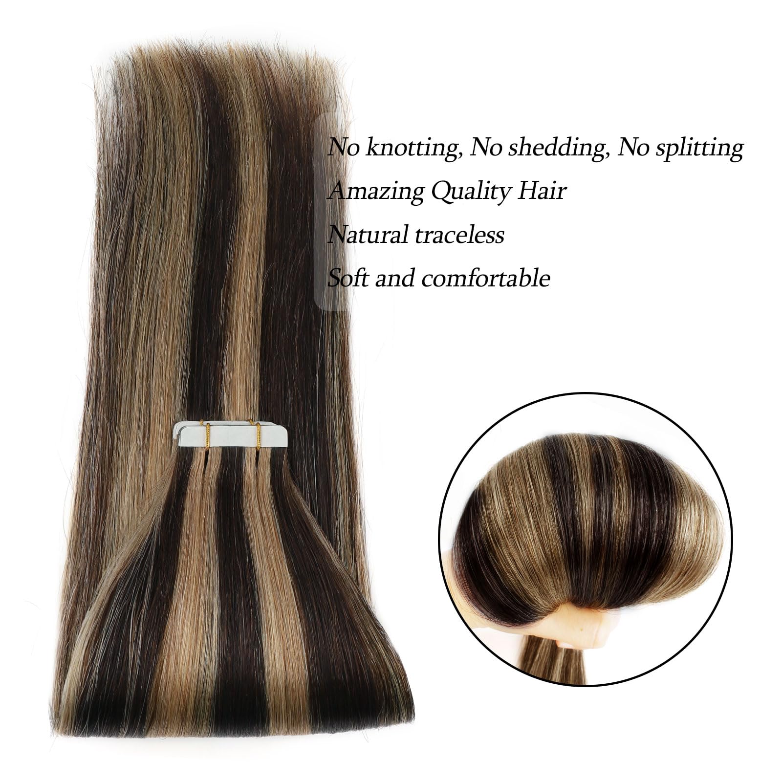 Abh Amazingbeauty Hair 16 Inch Hair Extensions Real Human Hair Tape In Chocolate Brown Highlighted Caramel Blonde Tape Hair Exte