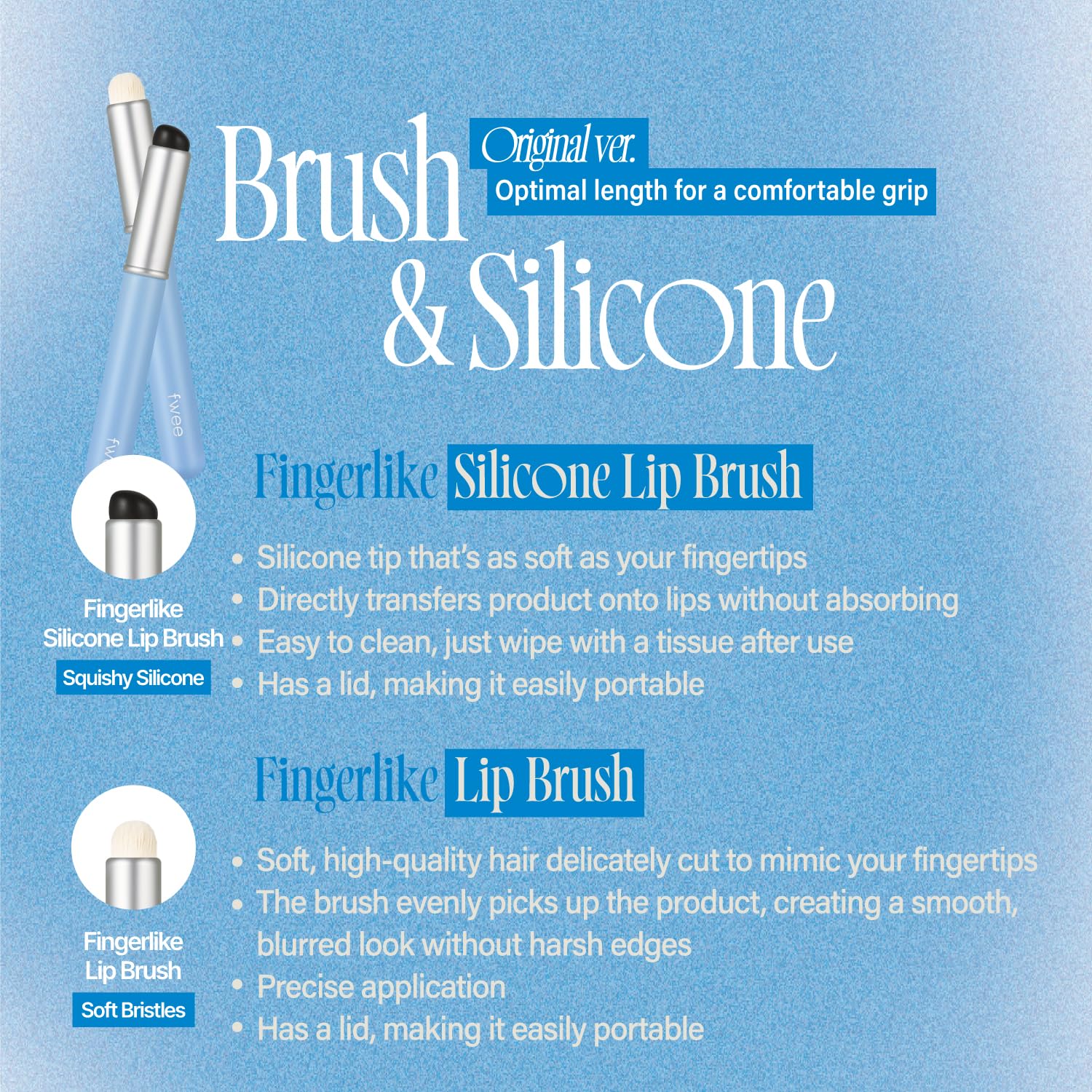 Fwee Fingerlike Silicone Lip Brush Slim | Multi-Purpose Makeup Blending Brush With Lid