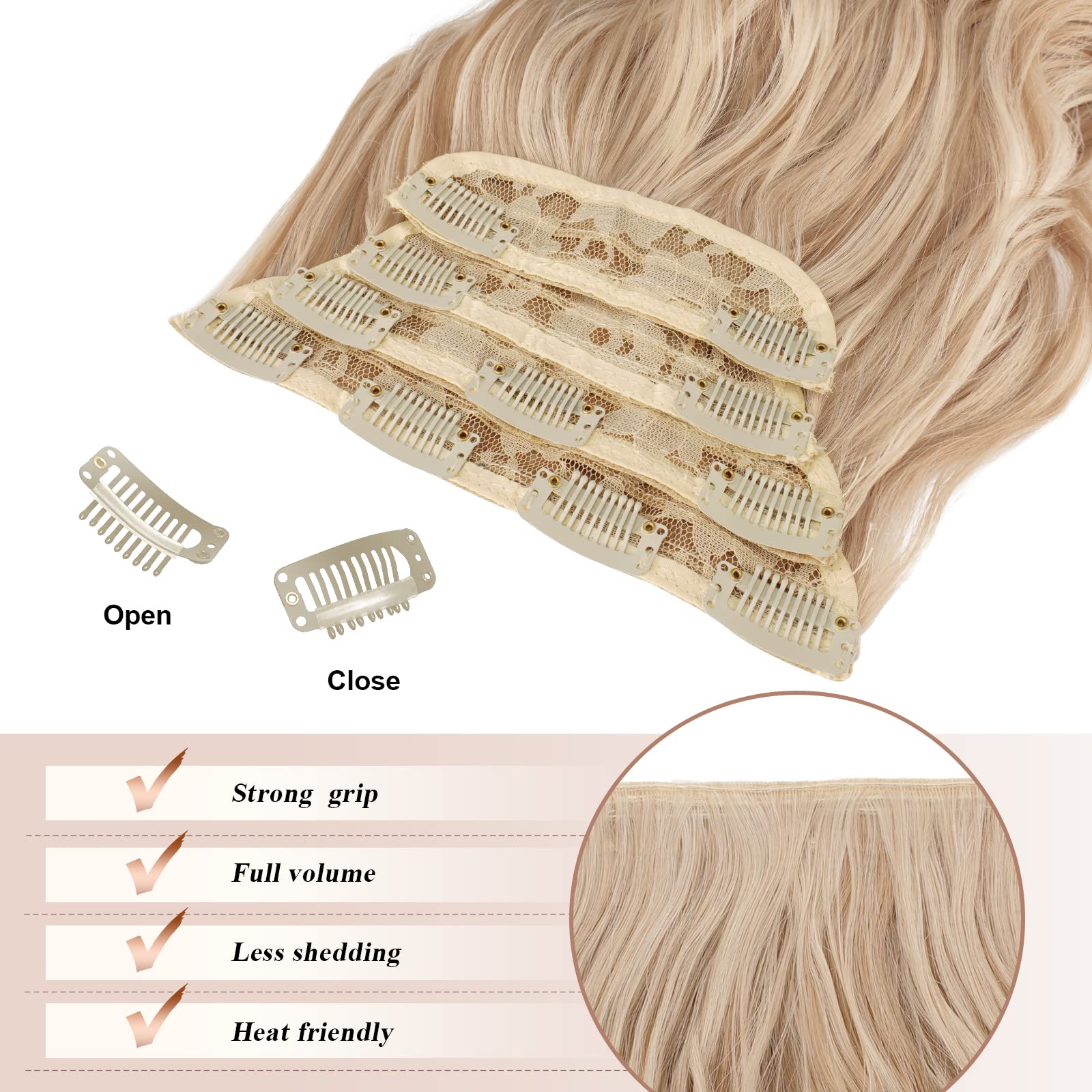 FESHFEN Clip in Hair Extensions 4 PCS Honey Blonde Mixed Platinum Blonde Thick Highlighted Hairpieces Long Wavy Clip in Hair Pie