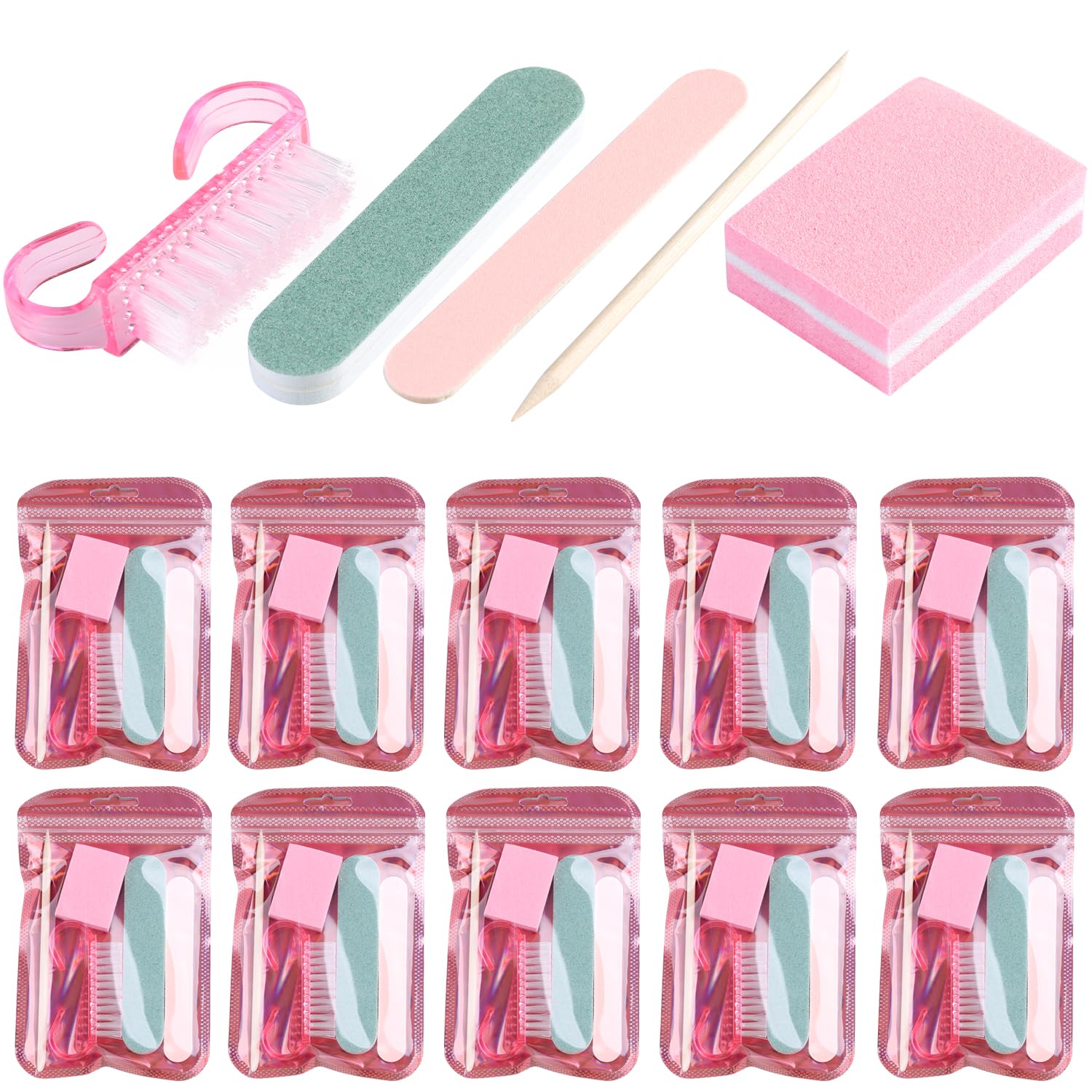 Fcozpjk Disposable Manicure Kit Mini Nail Files Buffers Handle Grip Brush