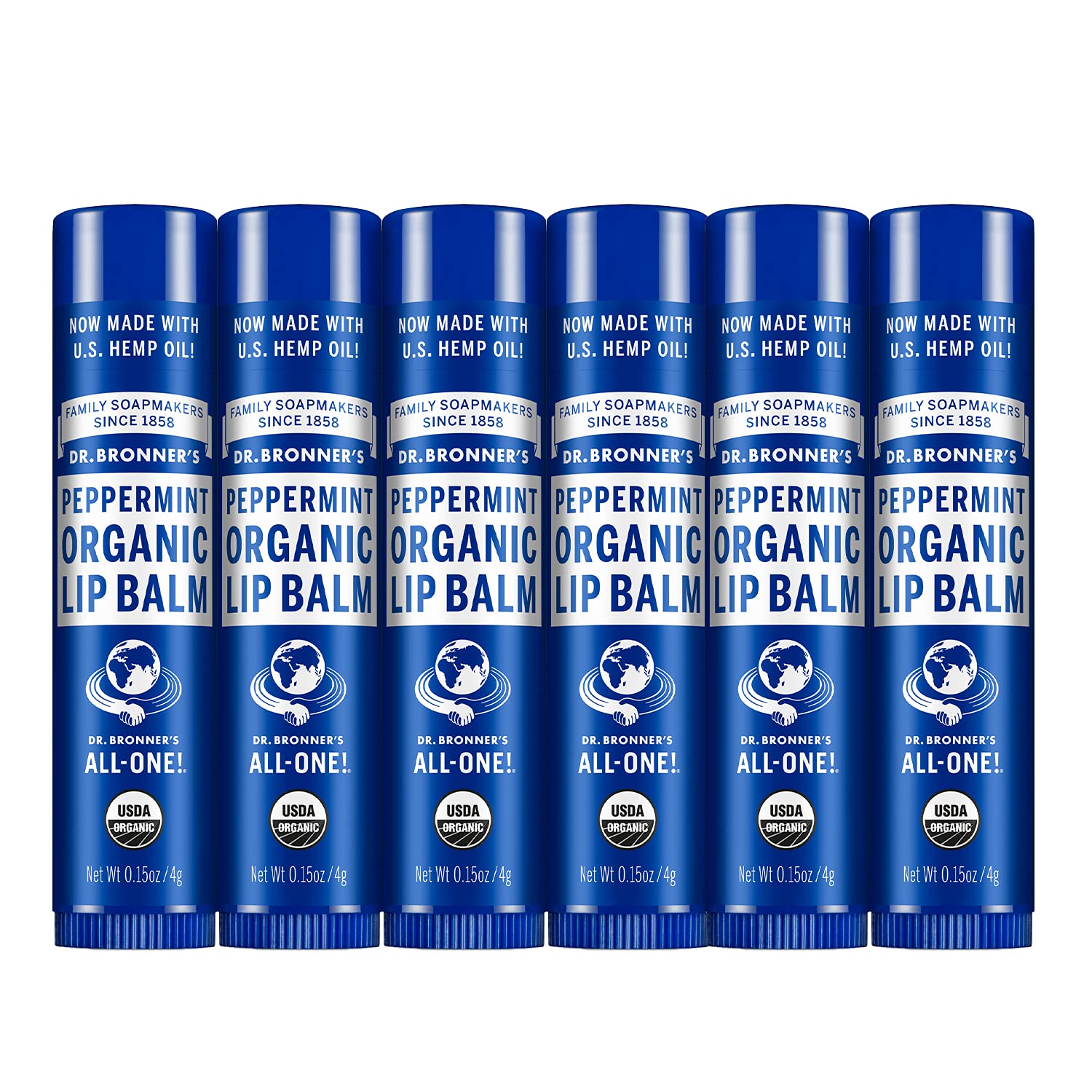 Dr. Bronner's - Organic Lip Balm (Peppermint, 0.15 ounce, 6-Pack) - Made with Organic Beeswax and Avocado Oil, For Dry Lips, Han