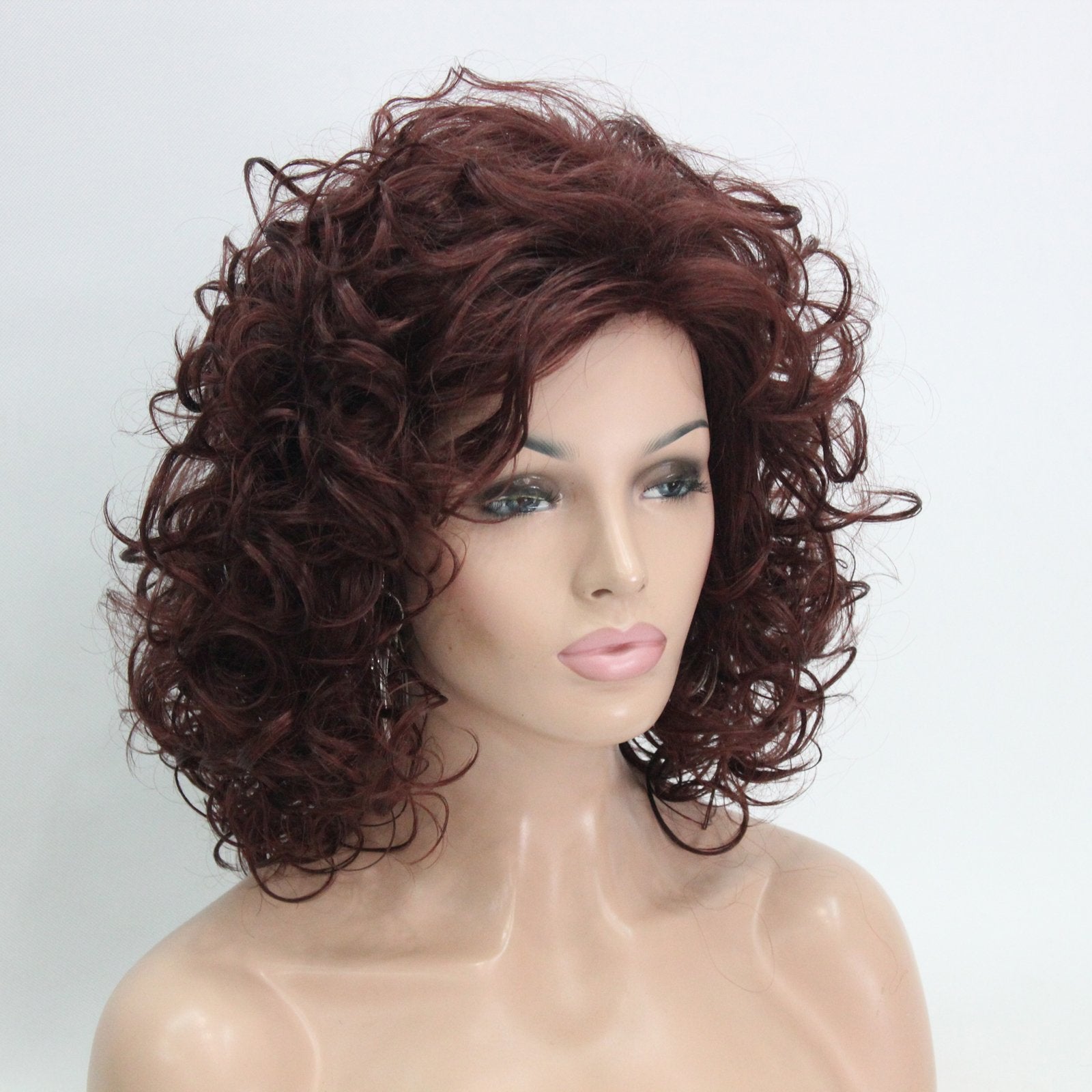 Lydell Short Soft Super Curly Layered Natural Movement Synthetic Wigs (33A Dark Auburn)