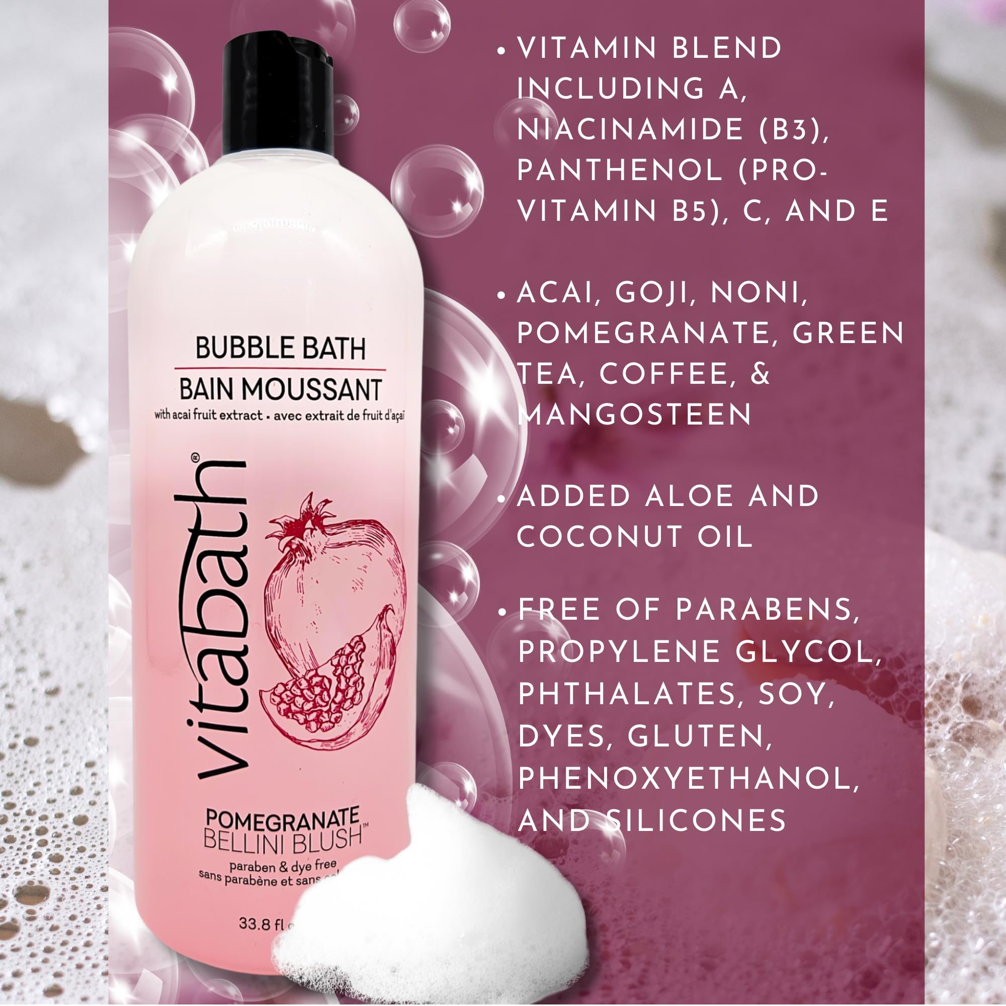 Vitabath Pomegranate Bellini Blush Bubble Bath Rich Foaming Bubbly Soak & Relaxing Aromatherapy Moisturizing & Nourishing Indulg