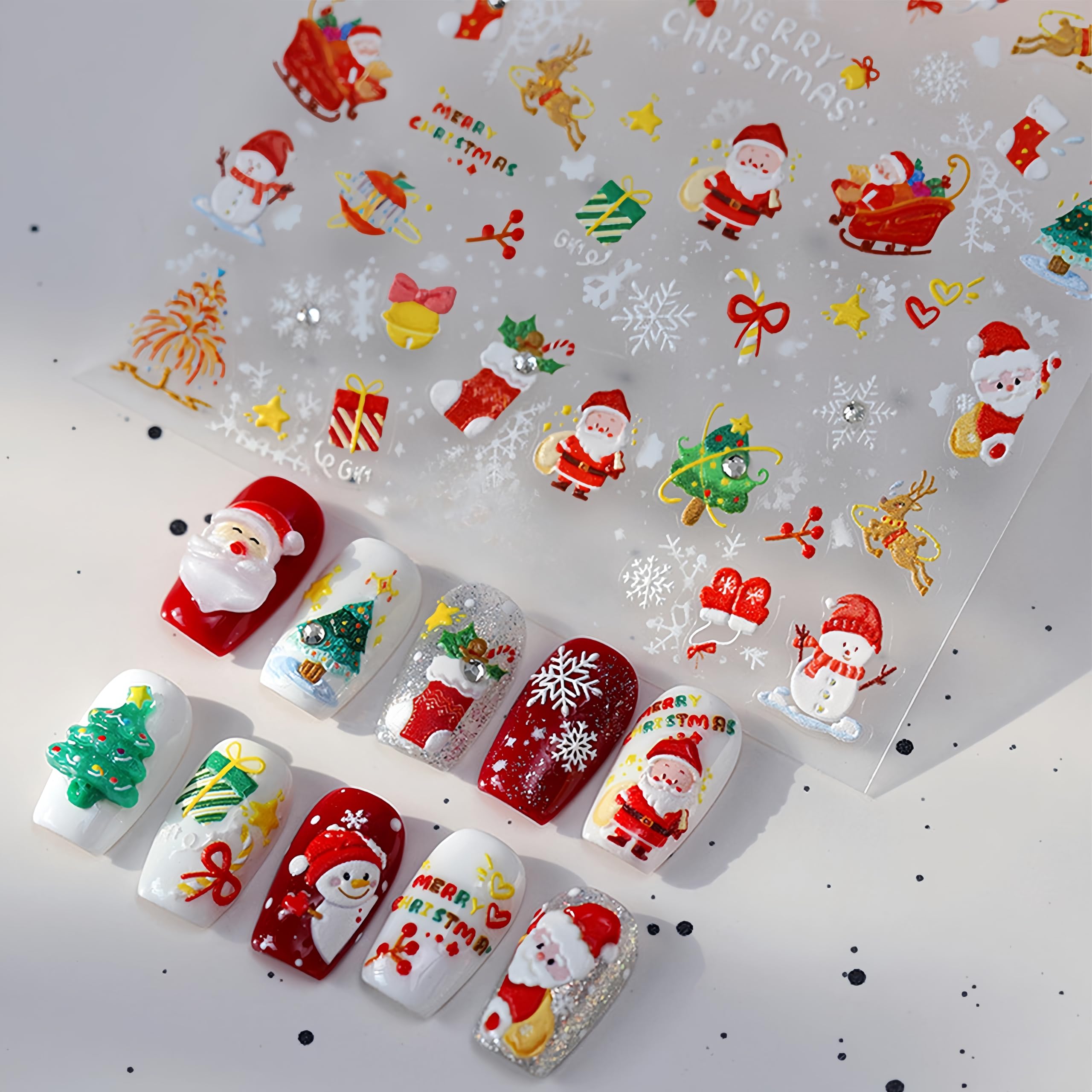 1Pcs Christmas Nail Art Stickers 5D Embossed Snowman Snowflakes Nail Stickers Santa Claus Christmas Tree Crystal Gloves Socks Na