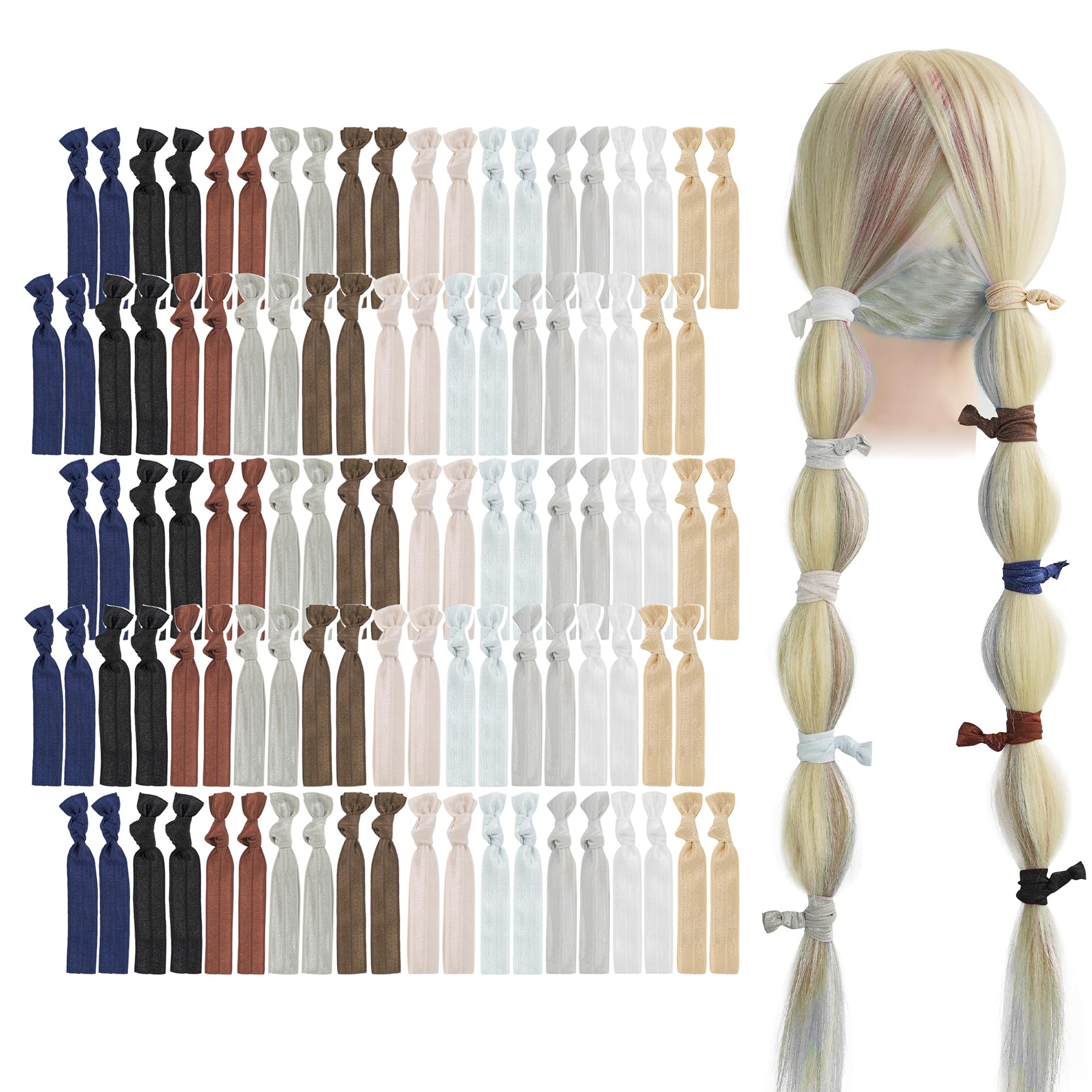 MEEDEE Neutral Tones Hair Accessories 100 Pack - Soft, No-Crease Elastic Hair Ties, Knotted for Pony Tails and Yoga, Ouchless an