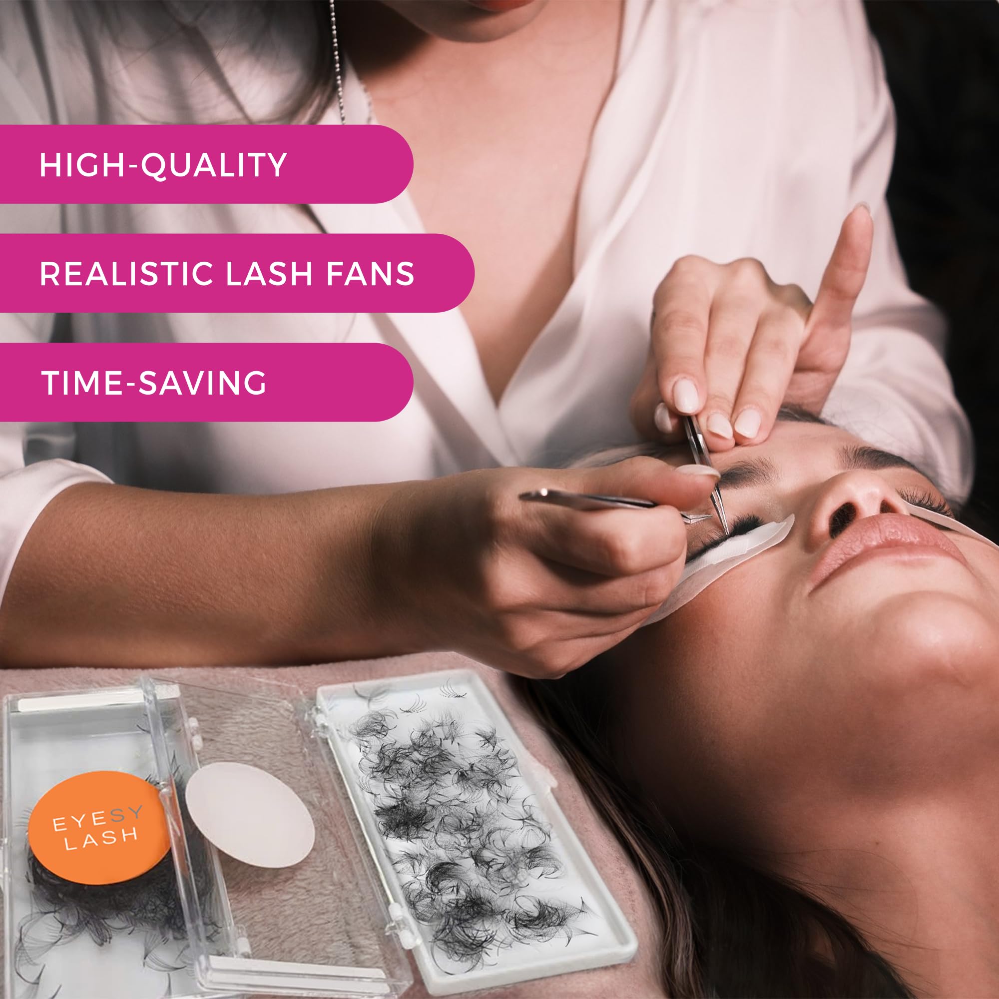 Eyesy Lash 500 Camellia Promade Fans - 5D 0.07 Size 7-9-11Mm Curl D - Natural Premade Lash Fans For Eyelash Extensions 3 Lengths