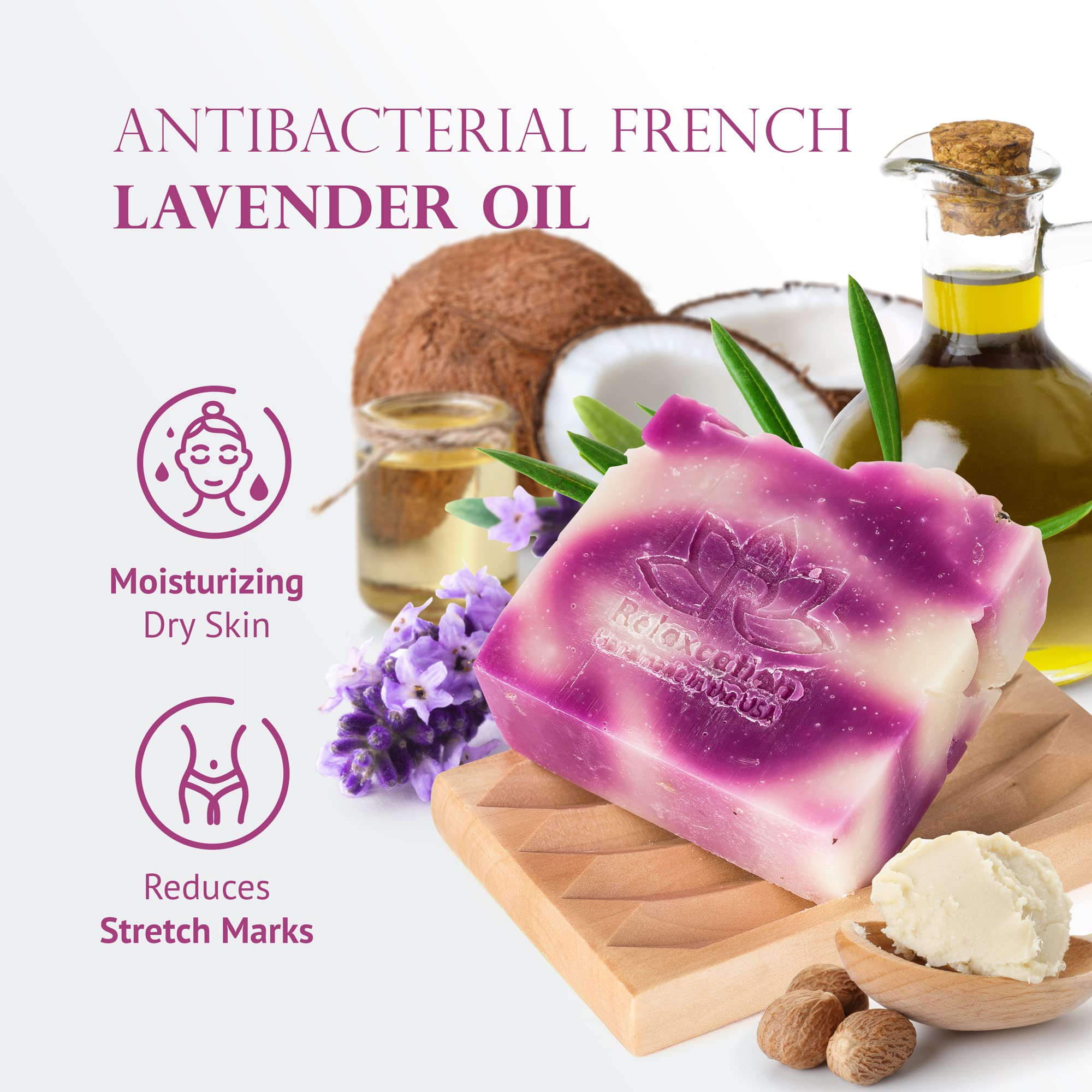 Relaxcation Lavender Soap Bar with Essential Lavender Oil and Shea Butter - Calming and Hypoallergeni? Natural Cold Process Soap