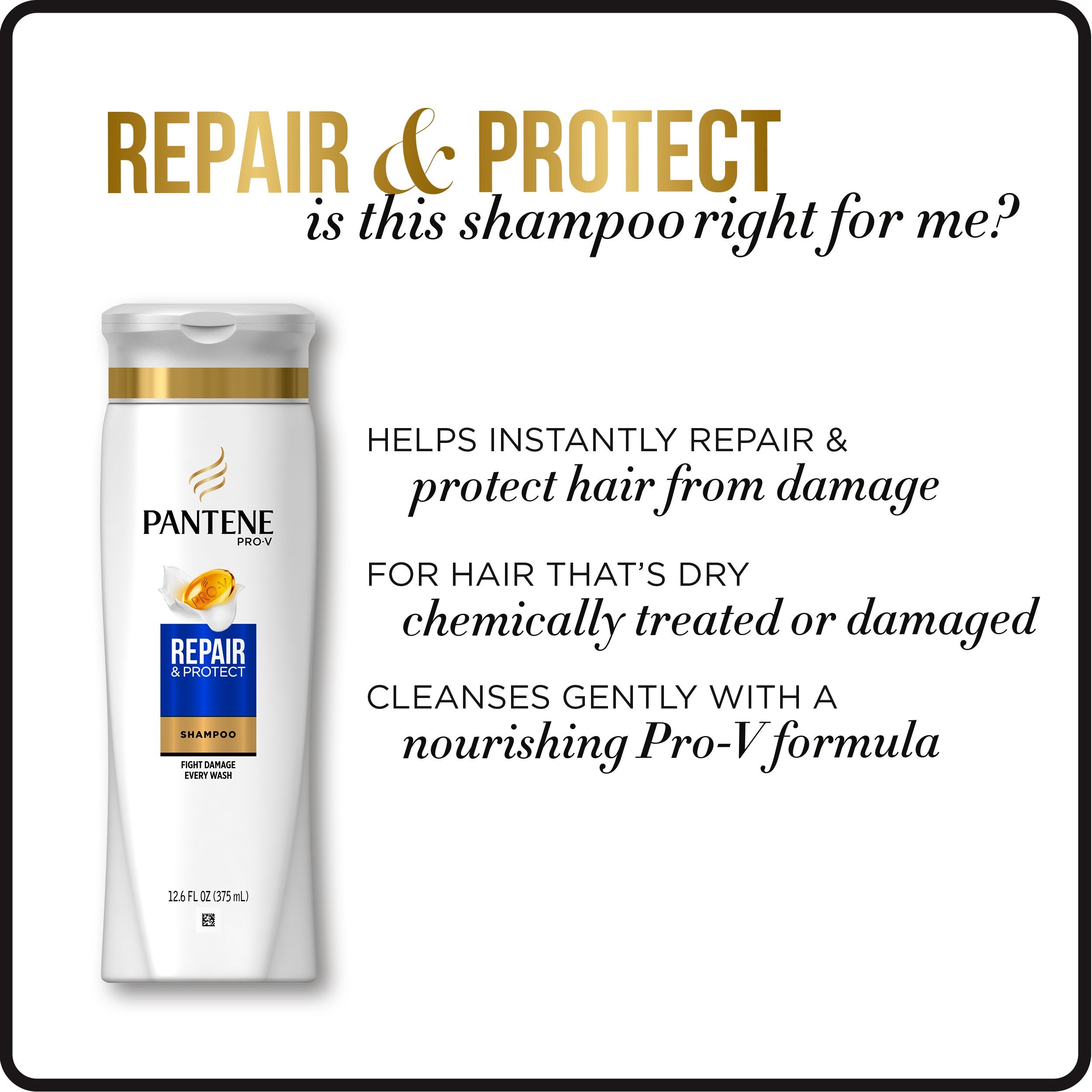 Pantene Pro-V Shampoo, Repair & Protect With Keratin, 12.6 Ounce