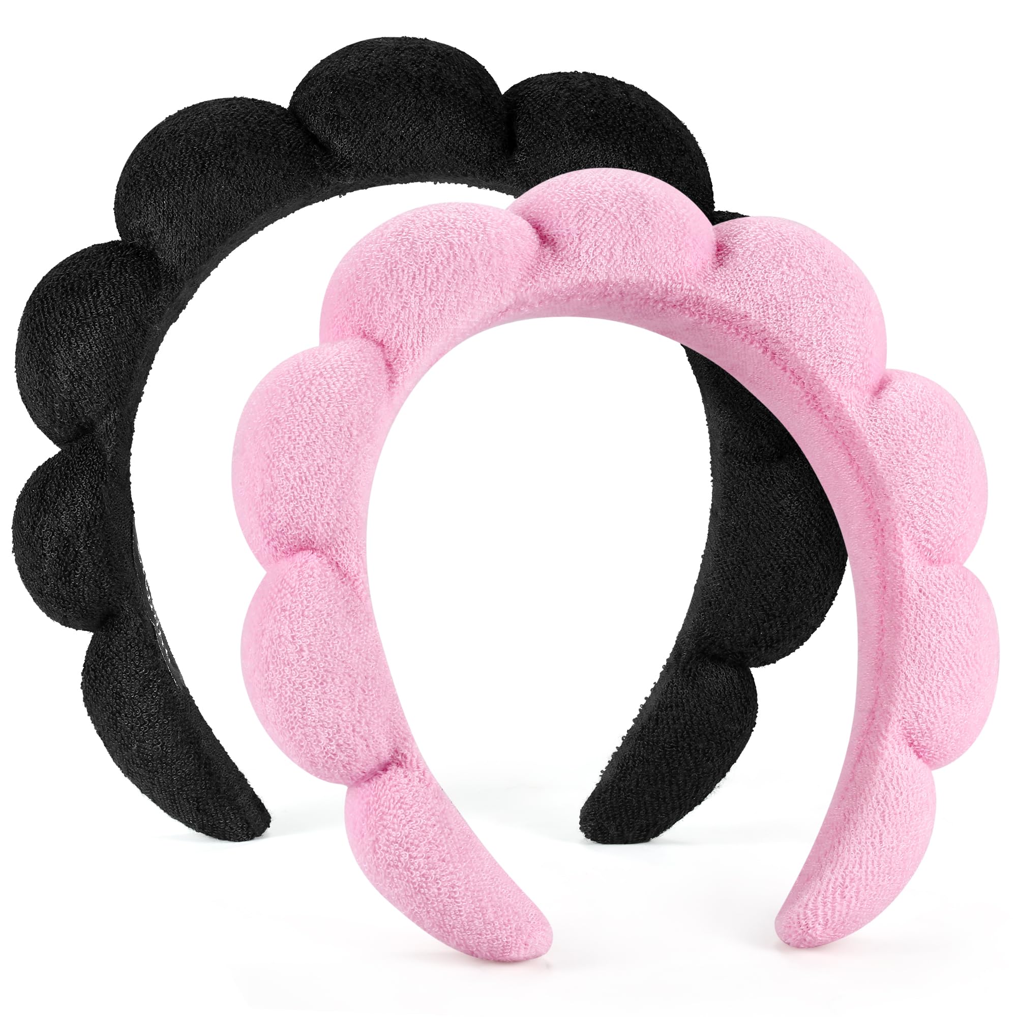 Ztomine Spa Headbands Set of 2 - Terry Cloth Makeup Headbands for Washing Face, Pink & Black, Model 01
