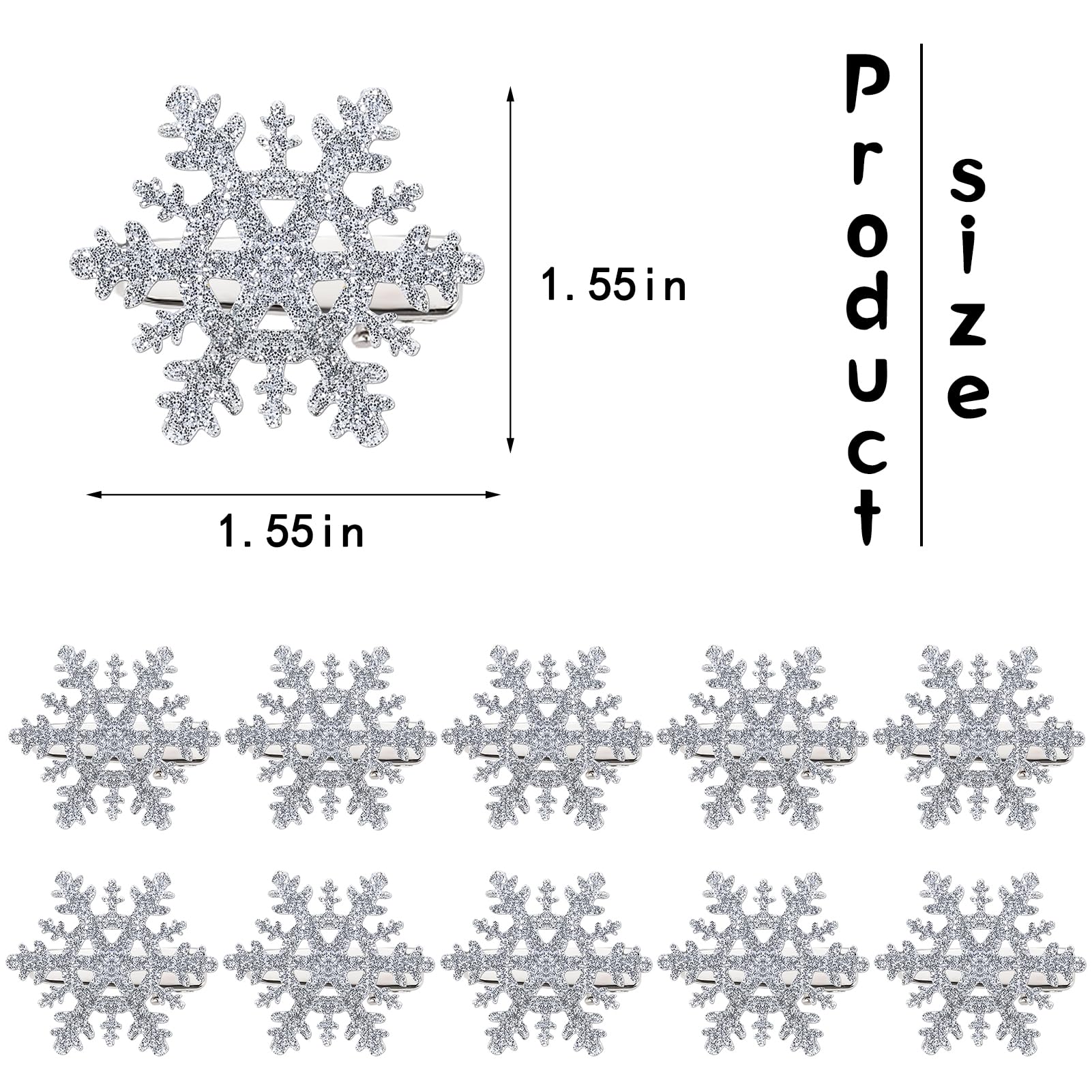 Tucewp 10Pcs Snowflake Hair Clip For Women Girls Cute Hair Pins Nonslip Sparkly Hair Barrette Snap Small Silver Metal Alligator