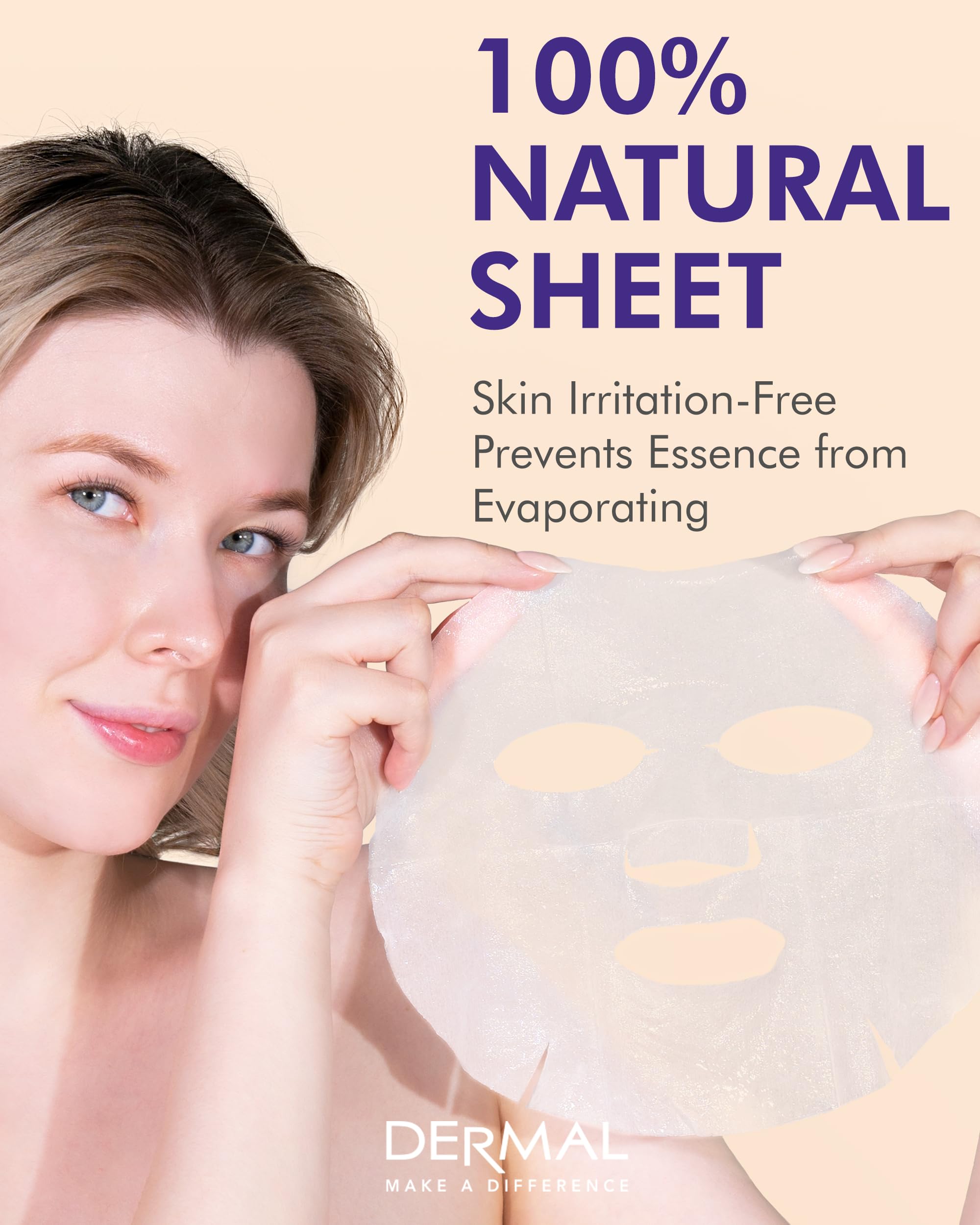 DERMAL Acai Berry Collagen Essence Facial Mask Sheet 23g Pack of 10 - Moisturizing & Firming Keeps Skin Healthy and Clean, Daily