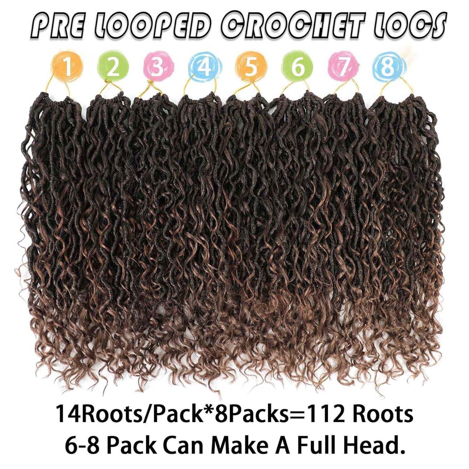14 Inch 8 Packs Goddess Locs Crochet Hair Pre Looped Faux Locs Crochet Hair For Women Soft Boho Hippie Locs Hair Extension Synth