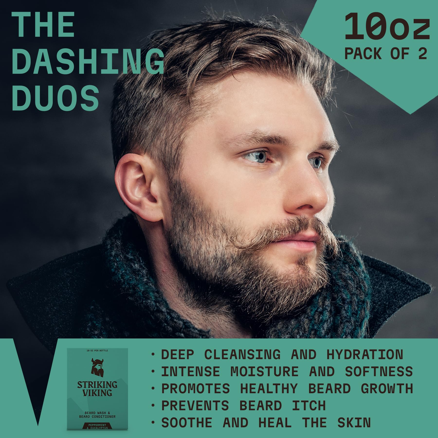Striking Viking Beard Wash And Conditioner (Peppermint & Eucalyptus) - Paraben & Sulfate Free Beard Shampoo & Beard Conditioner