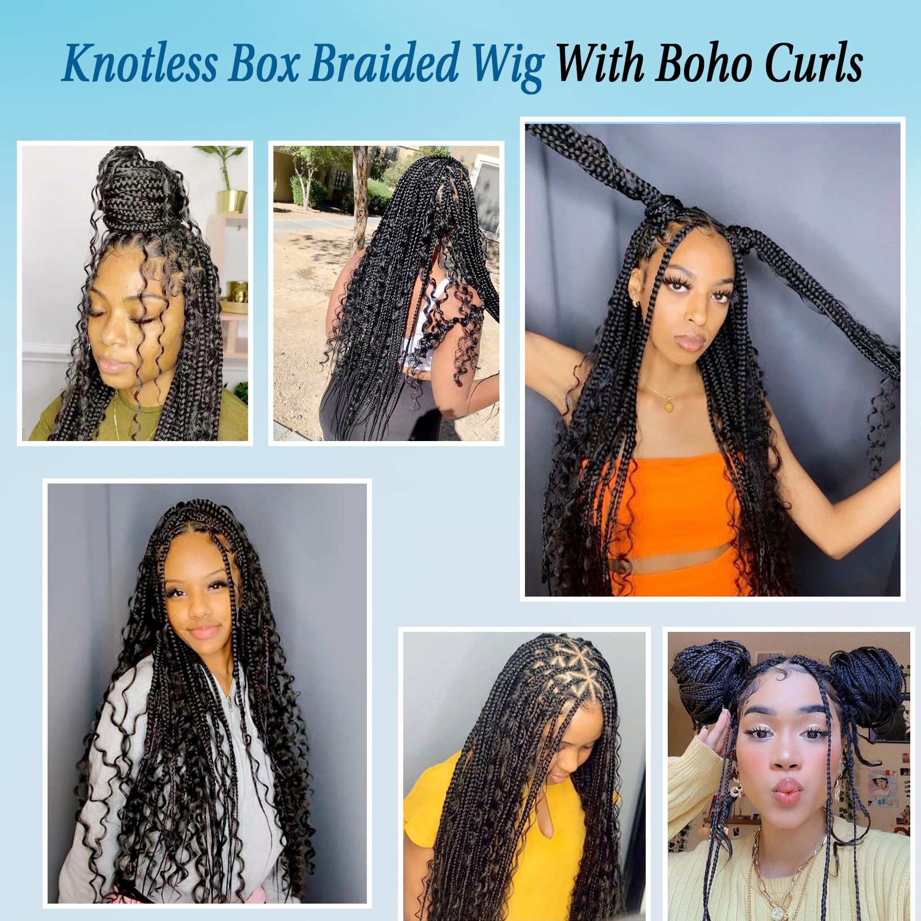 Olymei Boho Braided Wig Box Braid Wig Triangle Knotless Braided Wigs For Women Box Braid With Boho Curls Wig Braided Lace Front