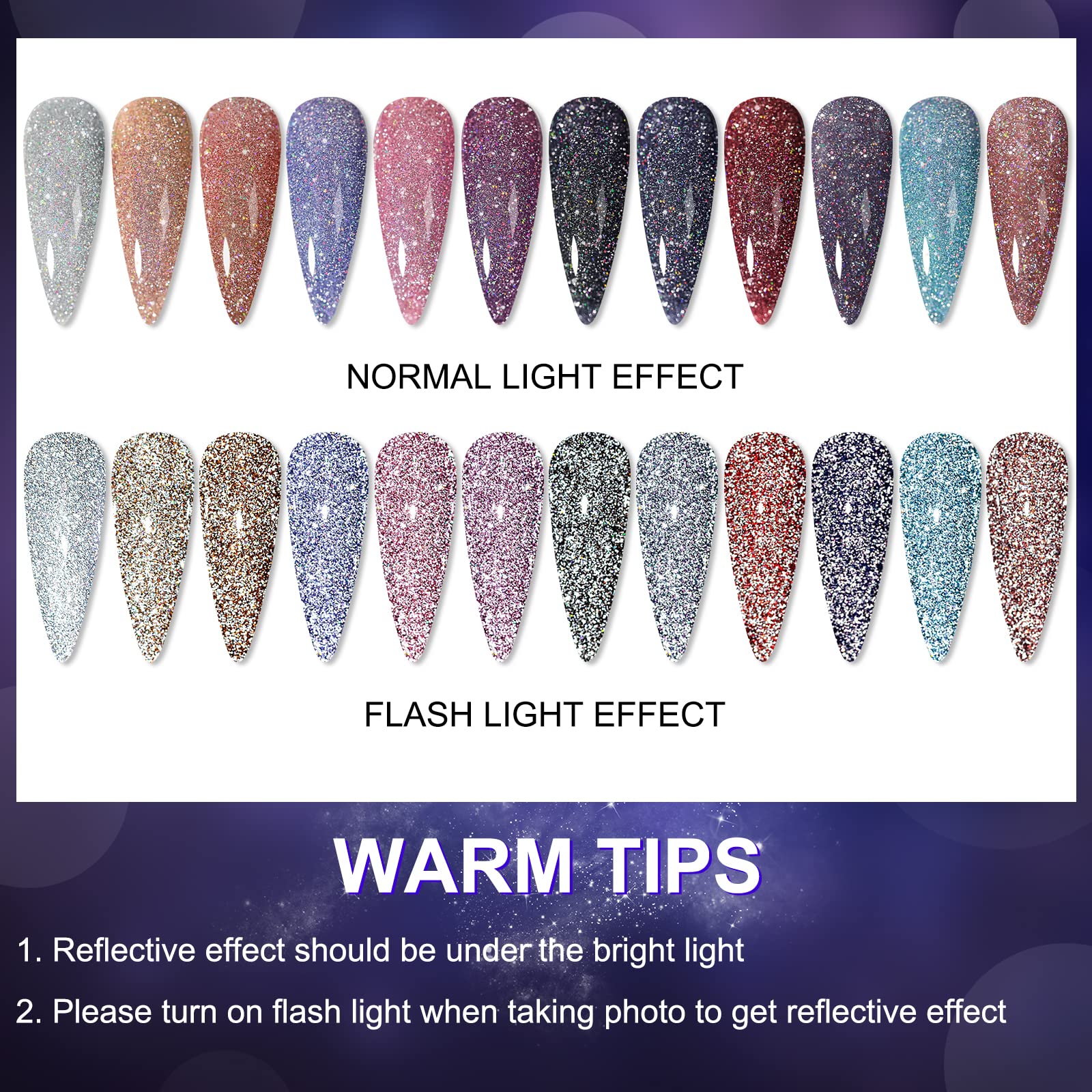 MIZHSE Glitter Gel Nail Polish Kit, 12 Pcs 7ml, Reflective Sparkly Colors for Home Manicure & Nail Art, MKL-008