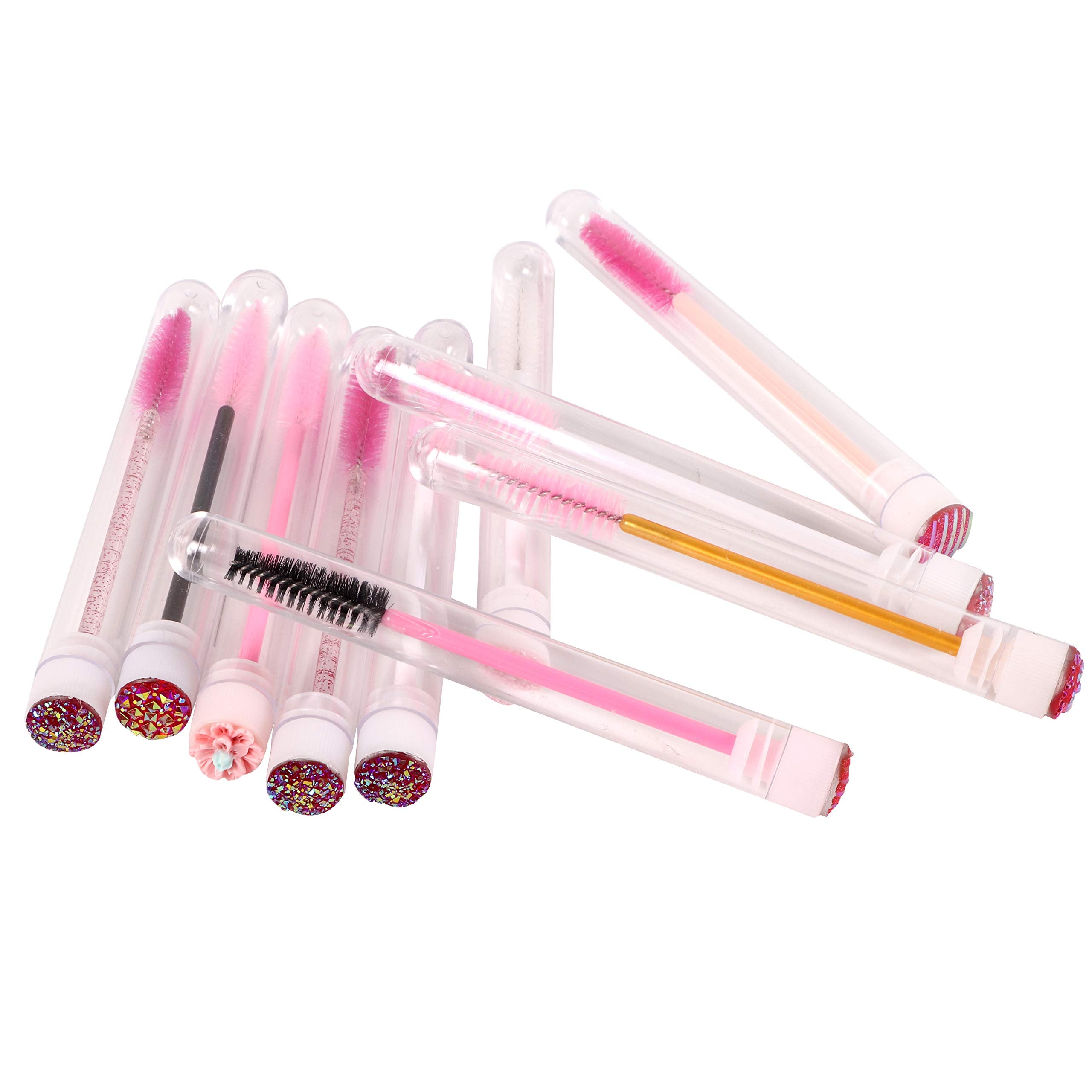 60 Pcs Pink Lash Disposable Mascara Brushes Diamond Eyelash Spoolies Makeup Brush Mascara Wand In Sanitary Tube Lash Supplies
