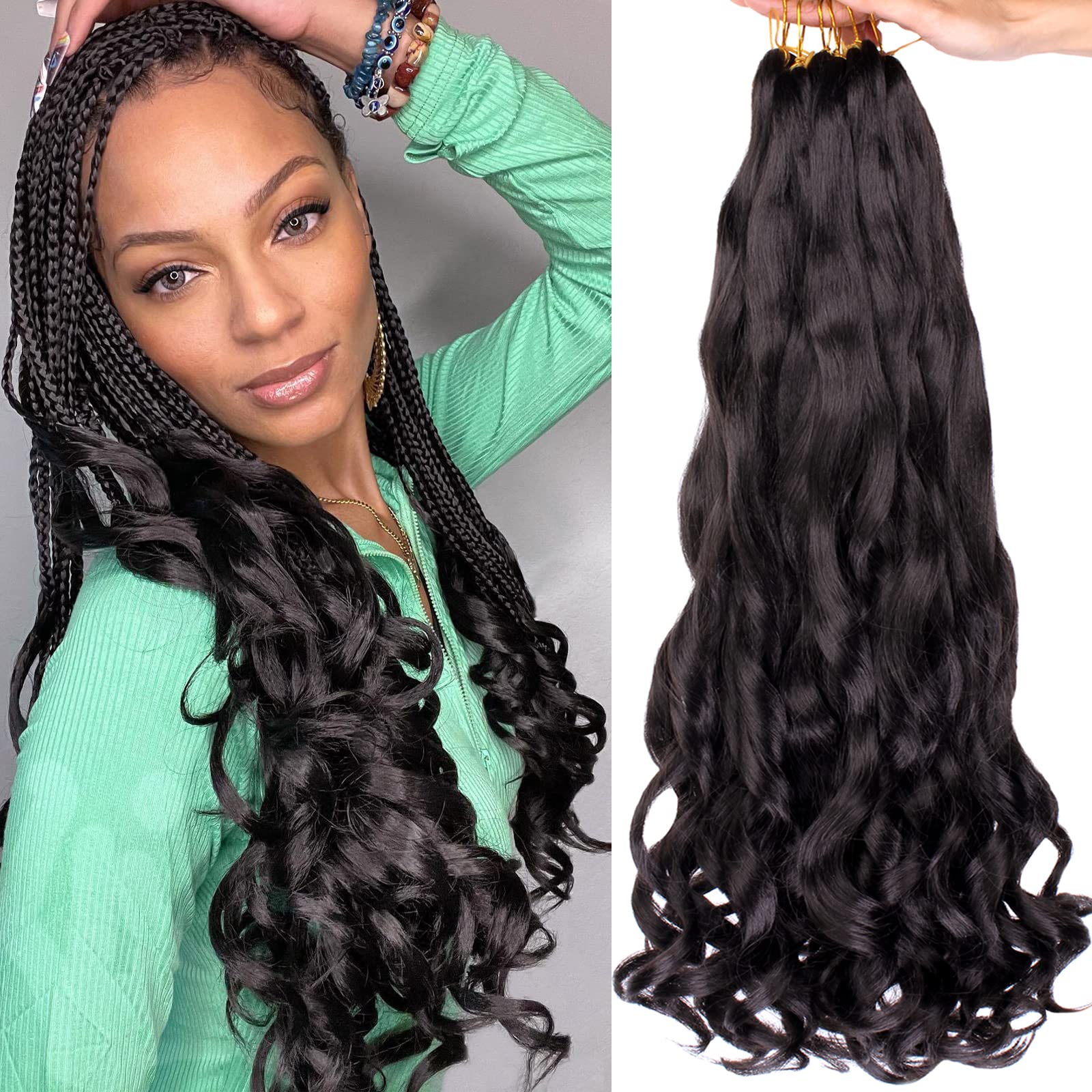 COOKOO 18 Inch 9 Pack French Curly Braiding Hair 1B Soft Bouncy Braids Hair 65g/pack Premium Curly Braiding Hair French Curls Sy