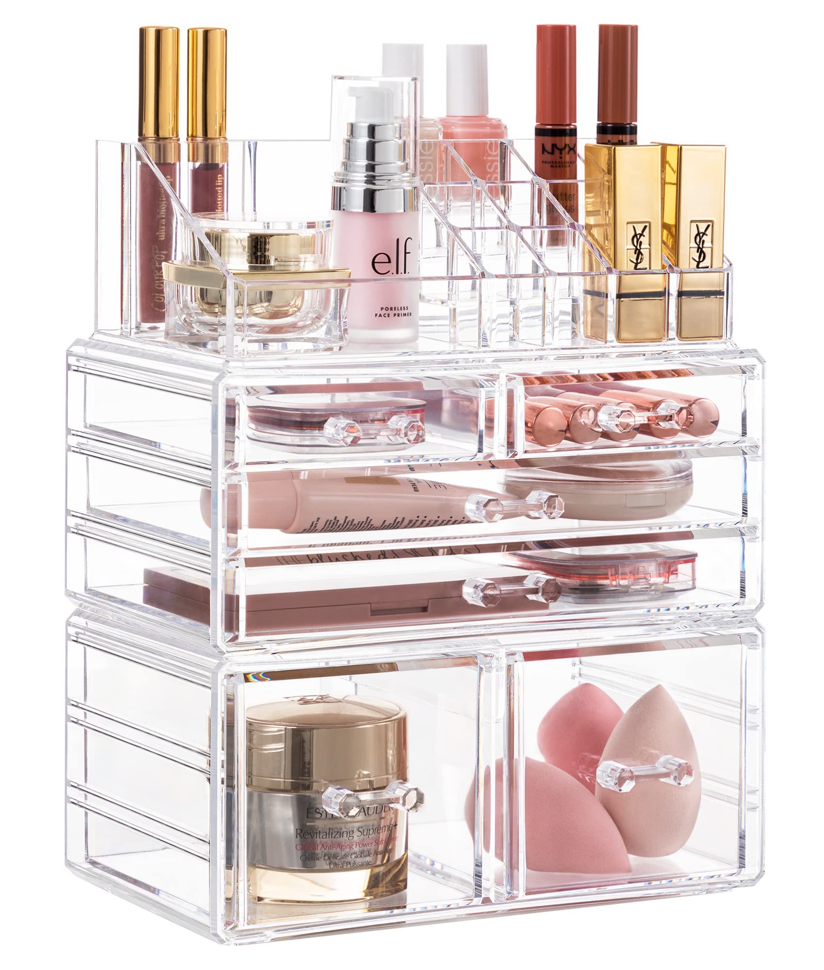 Hblife Acrylic Clear Dustproof Makeup Storage Organizer Drawers Large Skin Care Cosmetic Display Cases For Bathroom Stackable St