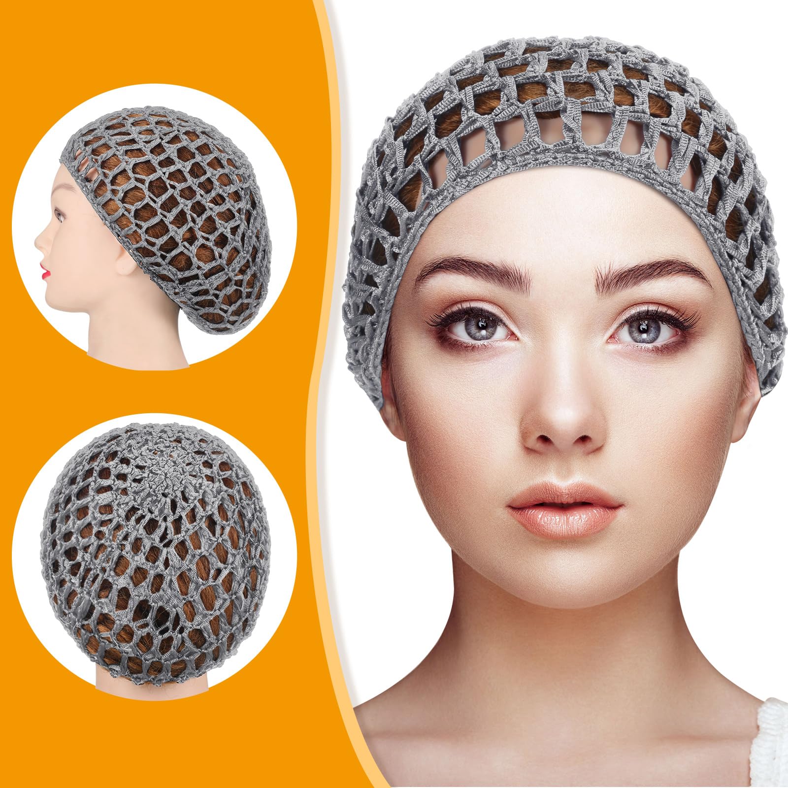 2 Pieces Mesh Hair Net Rayon Knit Snood Women Crocheted Sleep Cap (Gray)