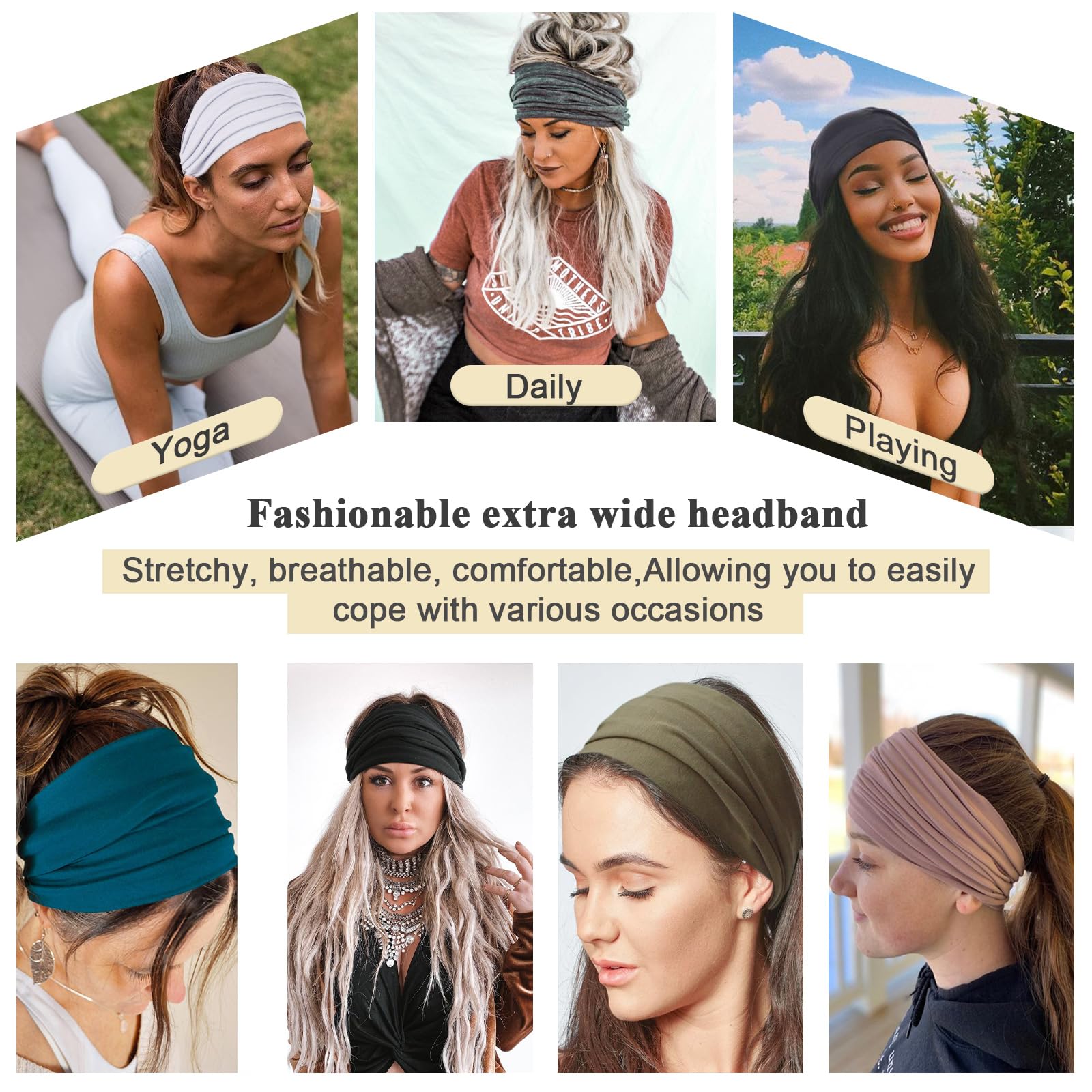Xtrend 6 Pcs Headbands For Women Extra Wide Fashion Headband Hair Band Workout Running Sport Non Slip Sweat Turban Girls Accesso